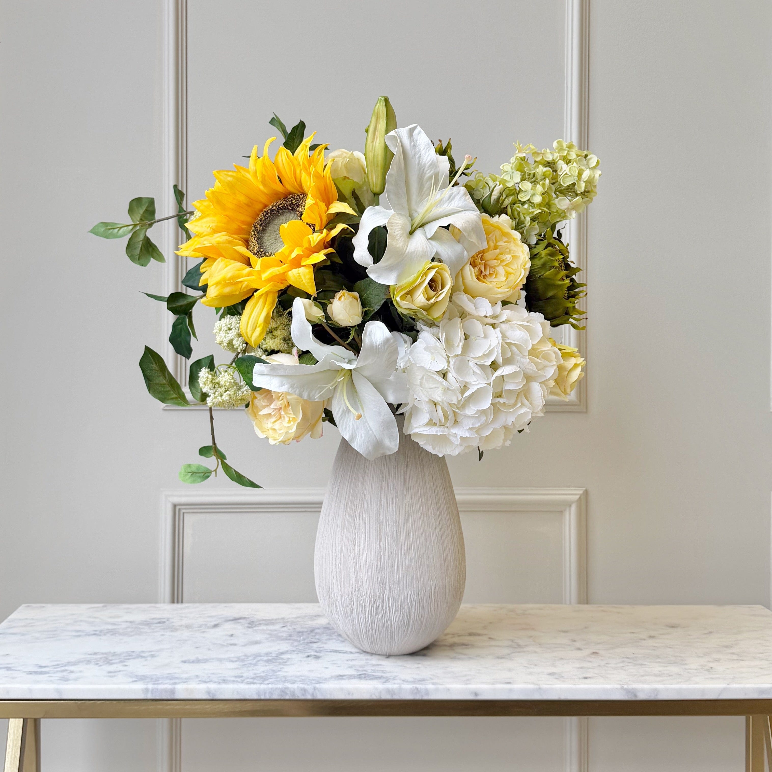 Realistic Artificial Golden Hour Flower Arrangement by The Faux Flower Company
