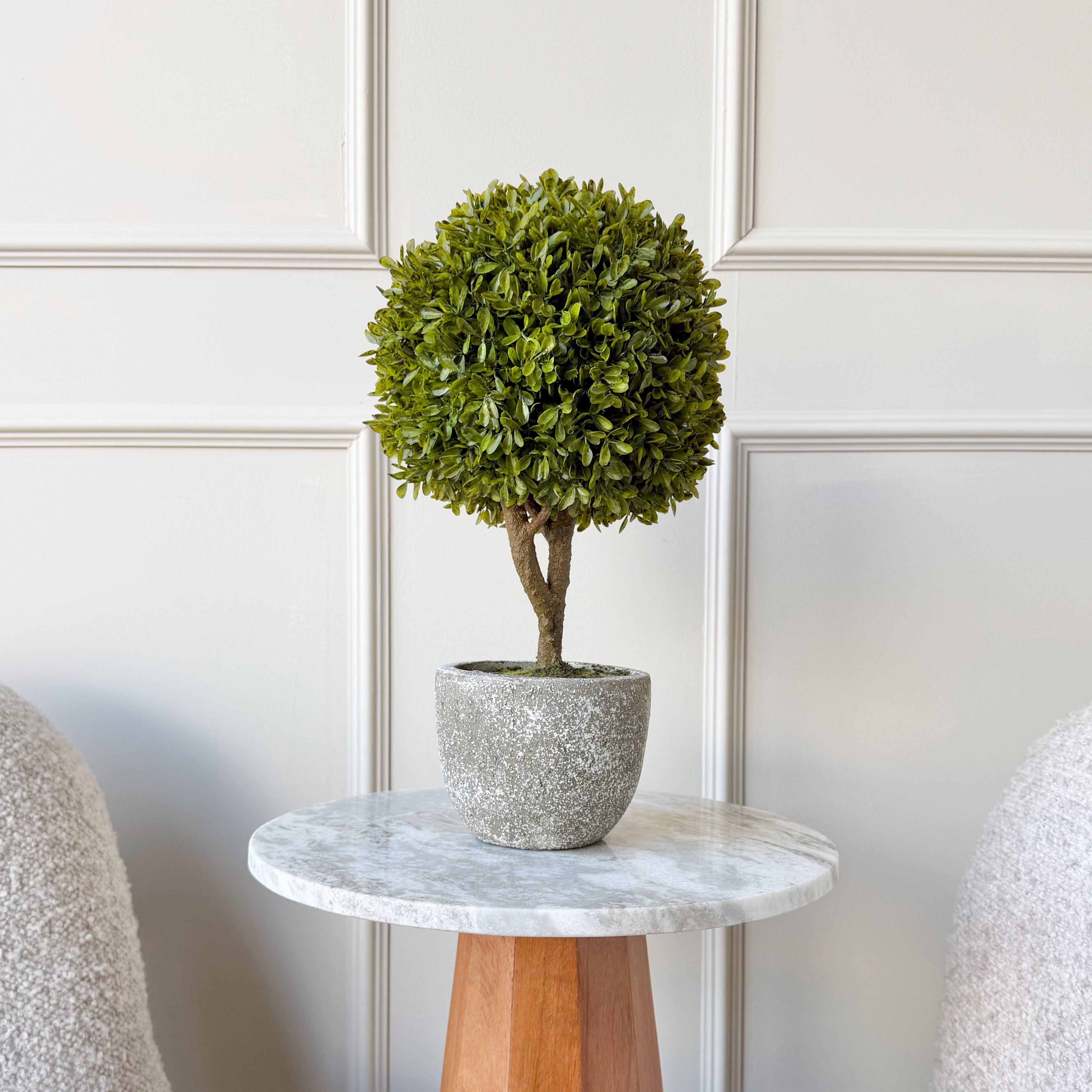 Realistic Artificial Green Miniature Boxwood Ball In Stone-look Pot AHCH-0978 by The Faux Flower Company