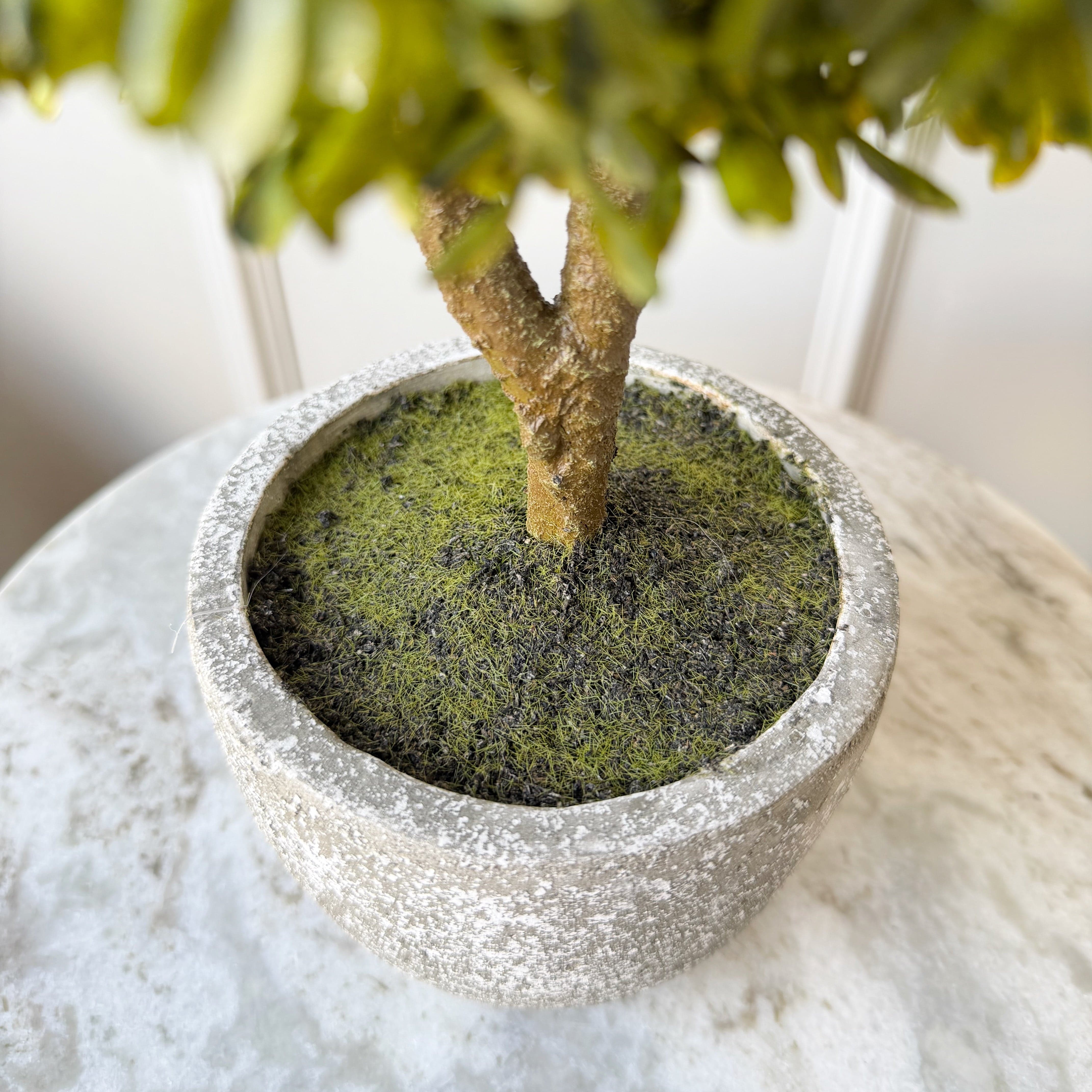 Realistic Artificial Green Miniature Boxwood Ball In Stone-look Pot AHCH-0978 by The Faux Flower Company