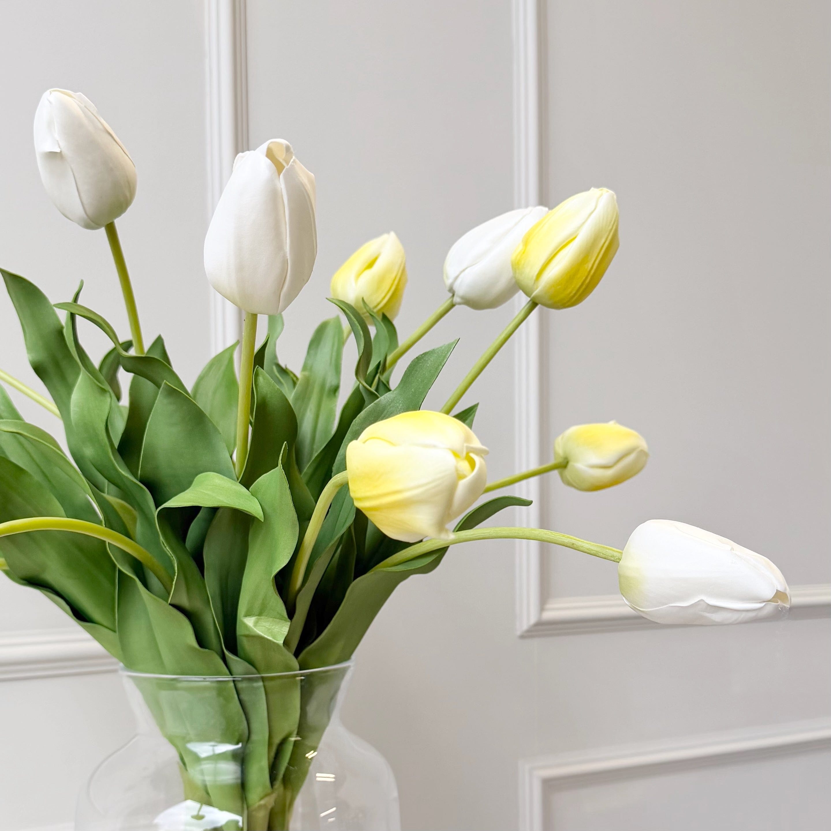 Realistic Artificial White & Yellow Tulip Flower Arrangement by The Faux Flower Company