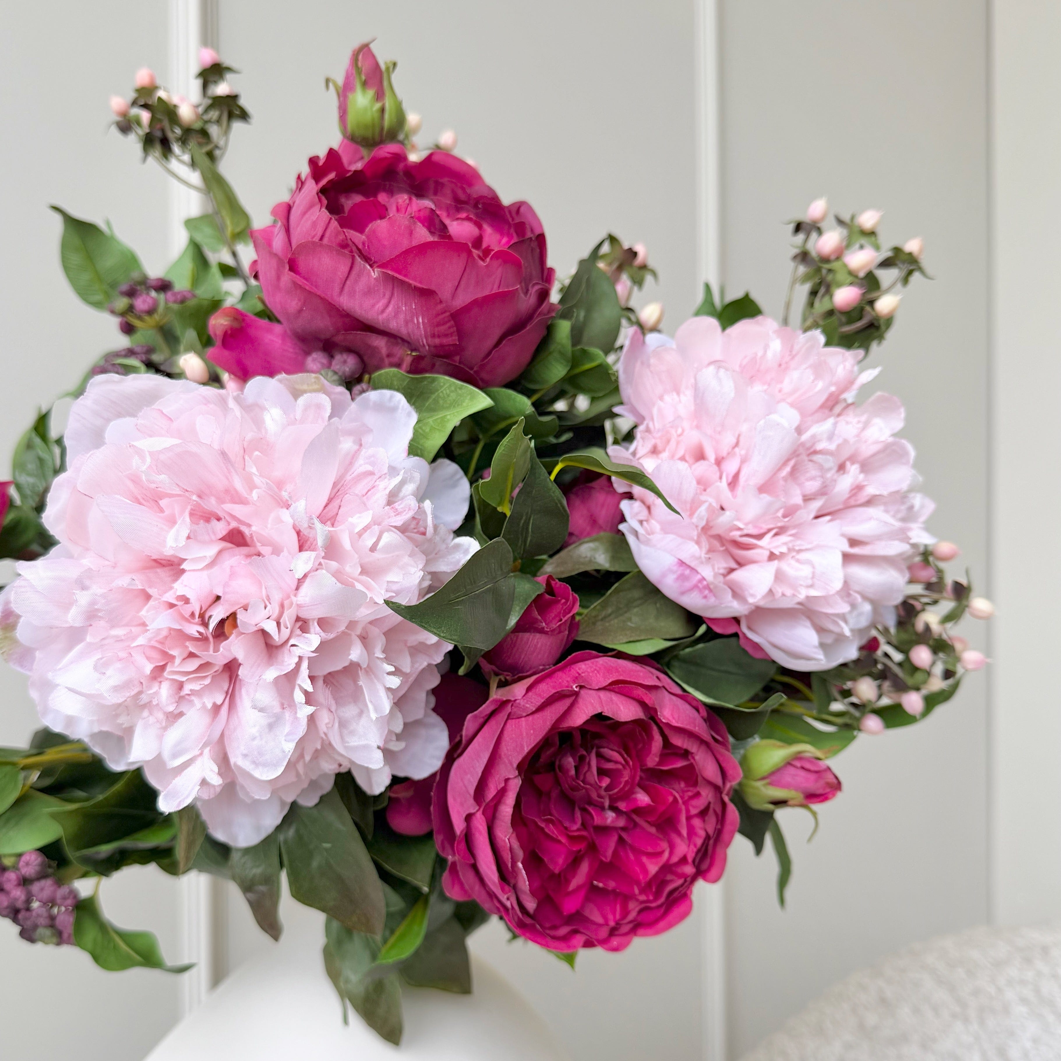 Realistic Burgundy & Blush Artificial Flower Arrangement by The Faux Flower Company
