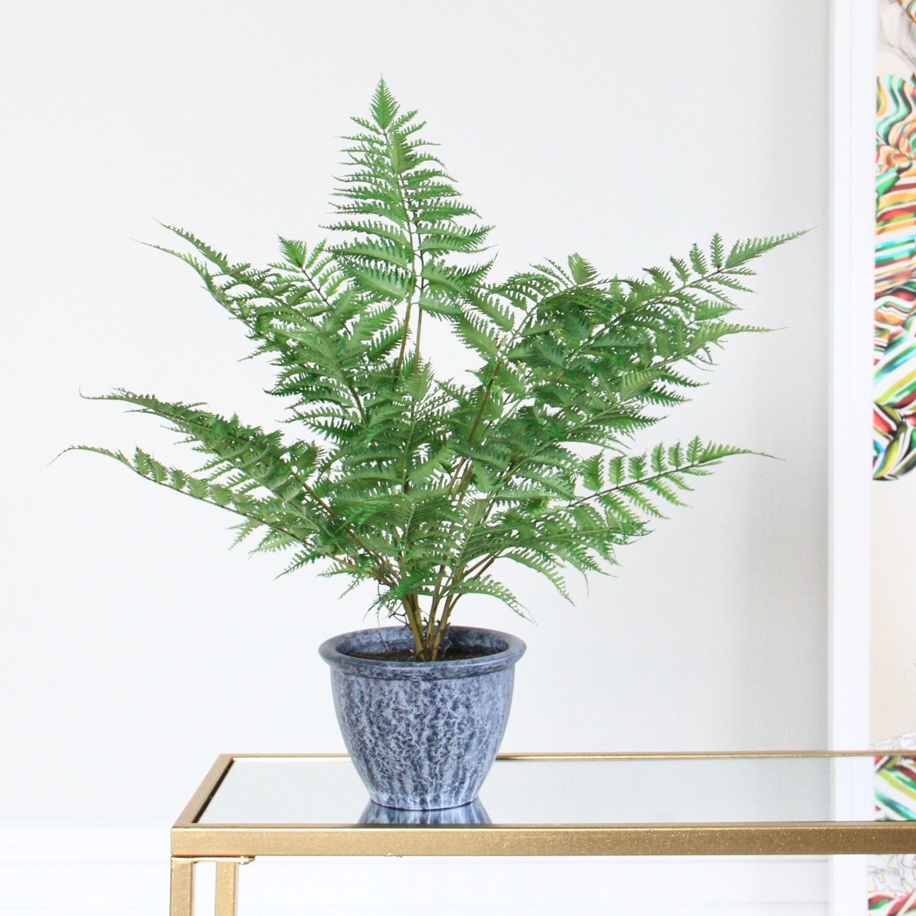 Realistic Artificial Green Bracken Fern in Dark Grey Pot AHCH-1422 by The Faux Flower Company