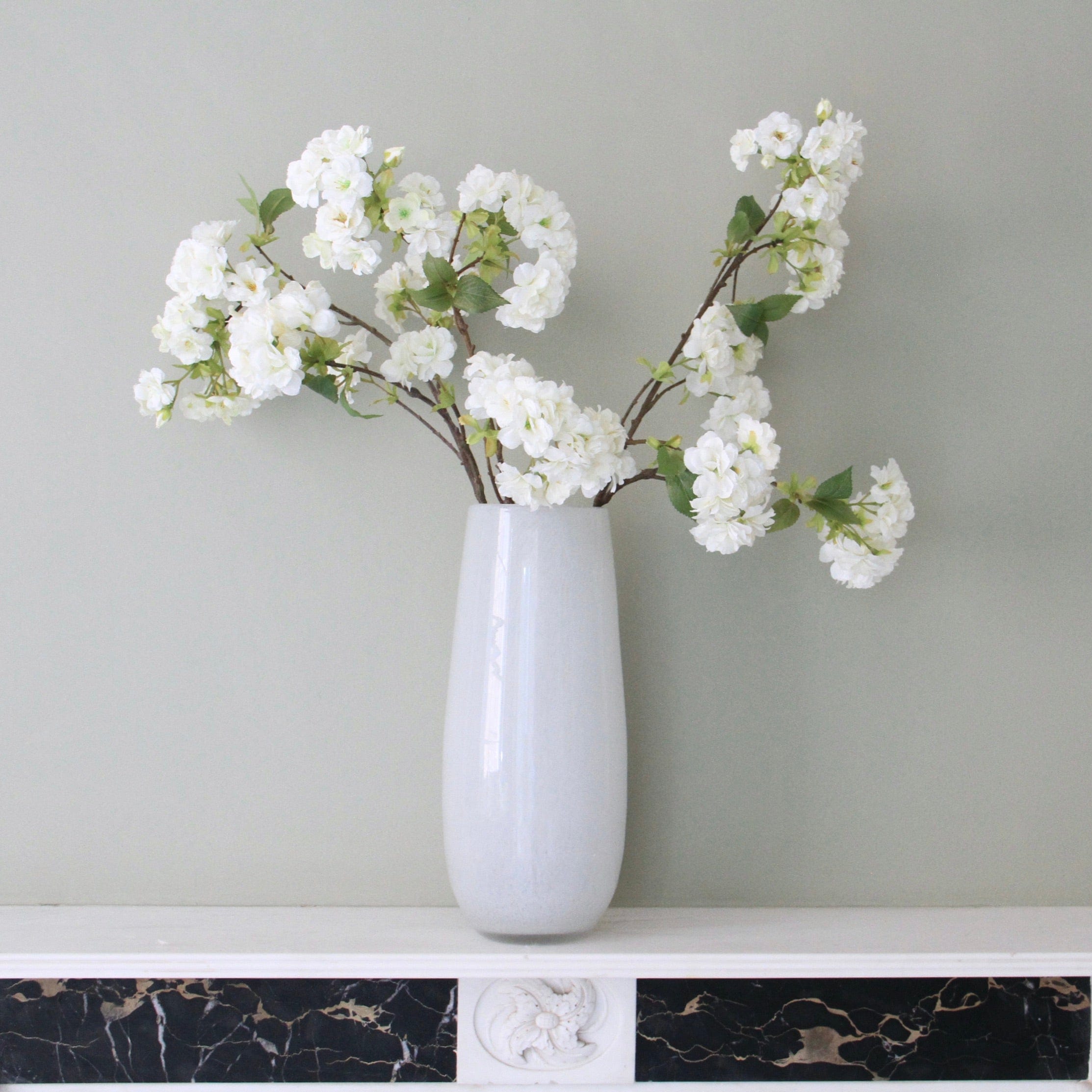 Realistic Cherry Blossom Bouquet & Oriental Vase Set ABX5043WH-6 + AHCH-081 by The Faux Flower Company