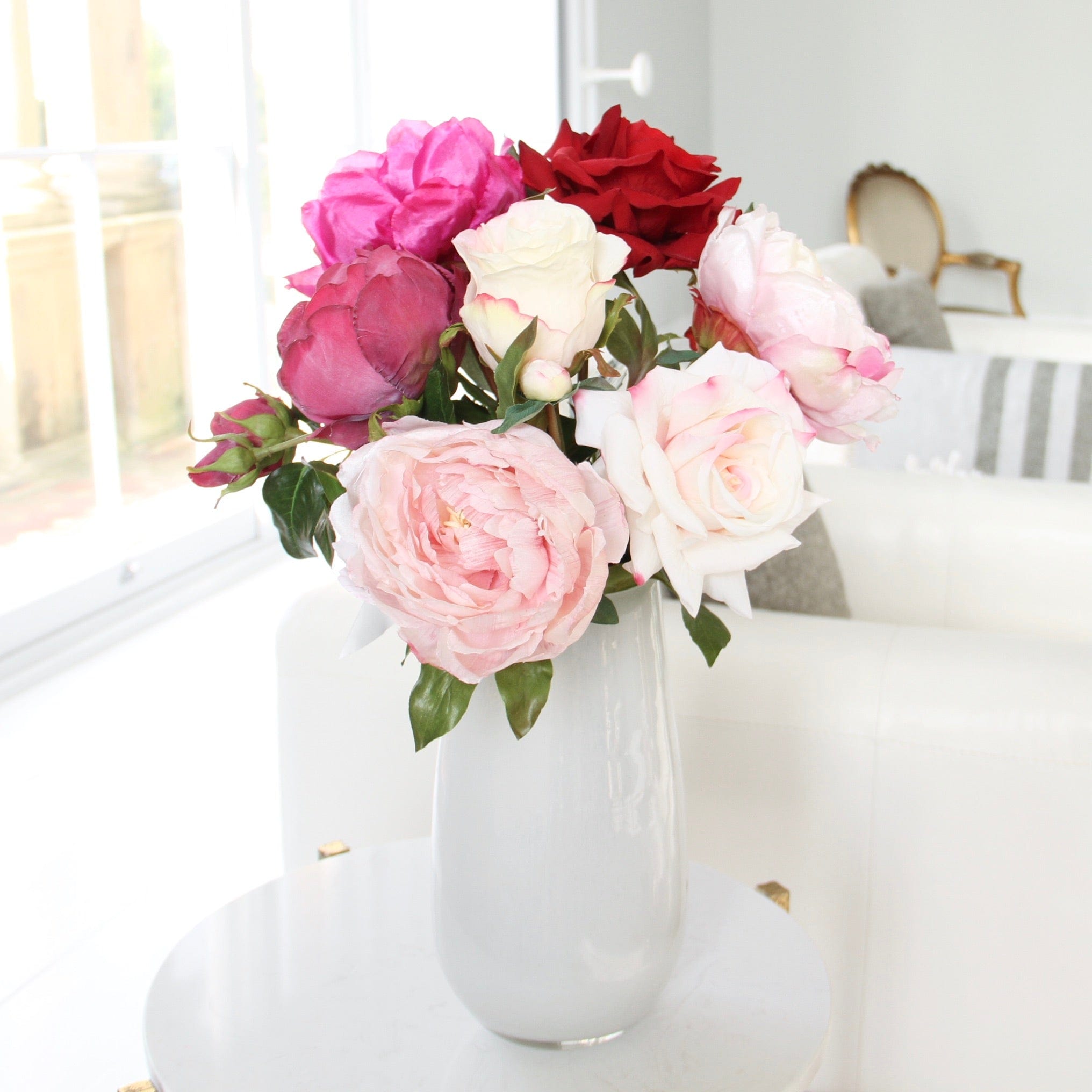 Realistic Shades of Love Artificial Rose & Peony Arrangement by The Faux Flower Company