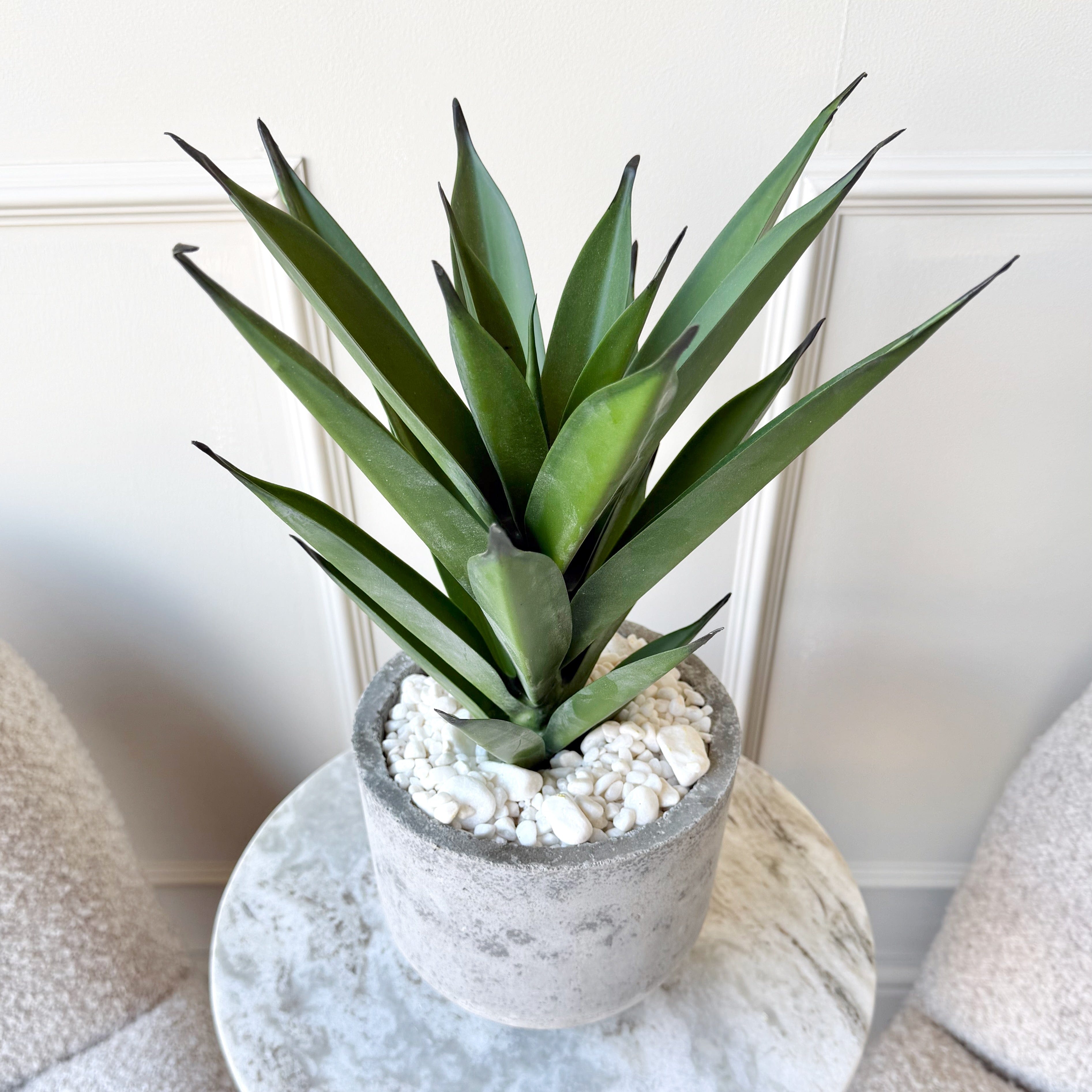 Realistic Artificial Aloe Vera in Grey Cement Pot AHCH-2053 by The Faux Flower Company
