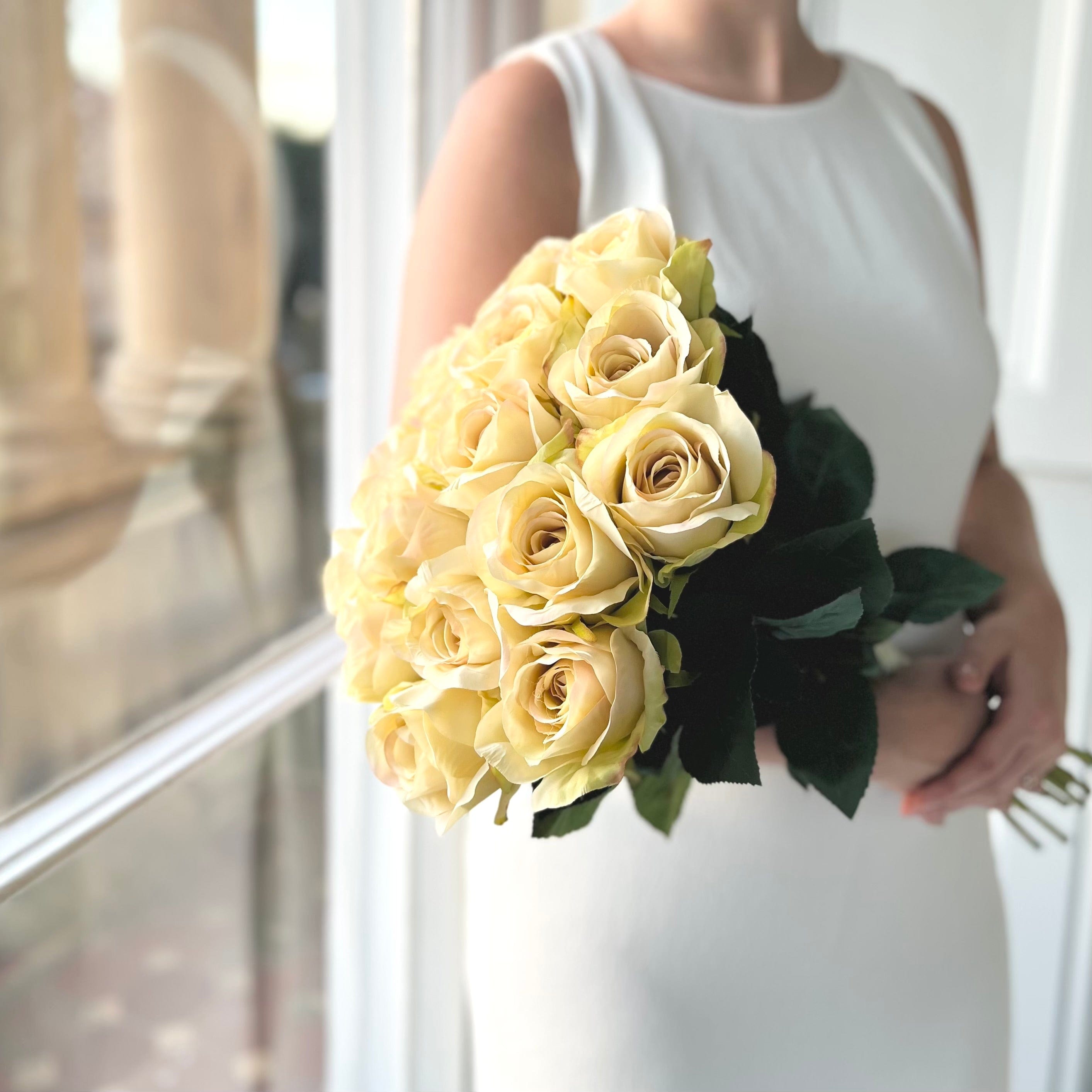 Realistic Artificial Cream Roses Wedding Arrangement by The Faux Flower Company
