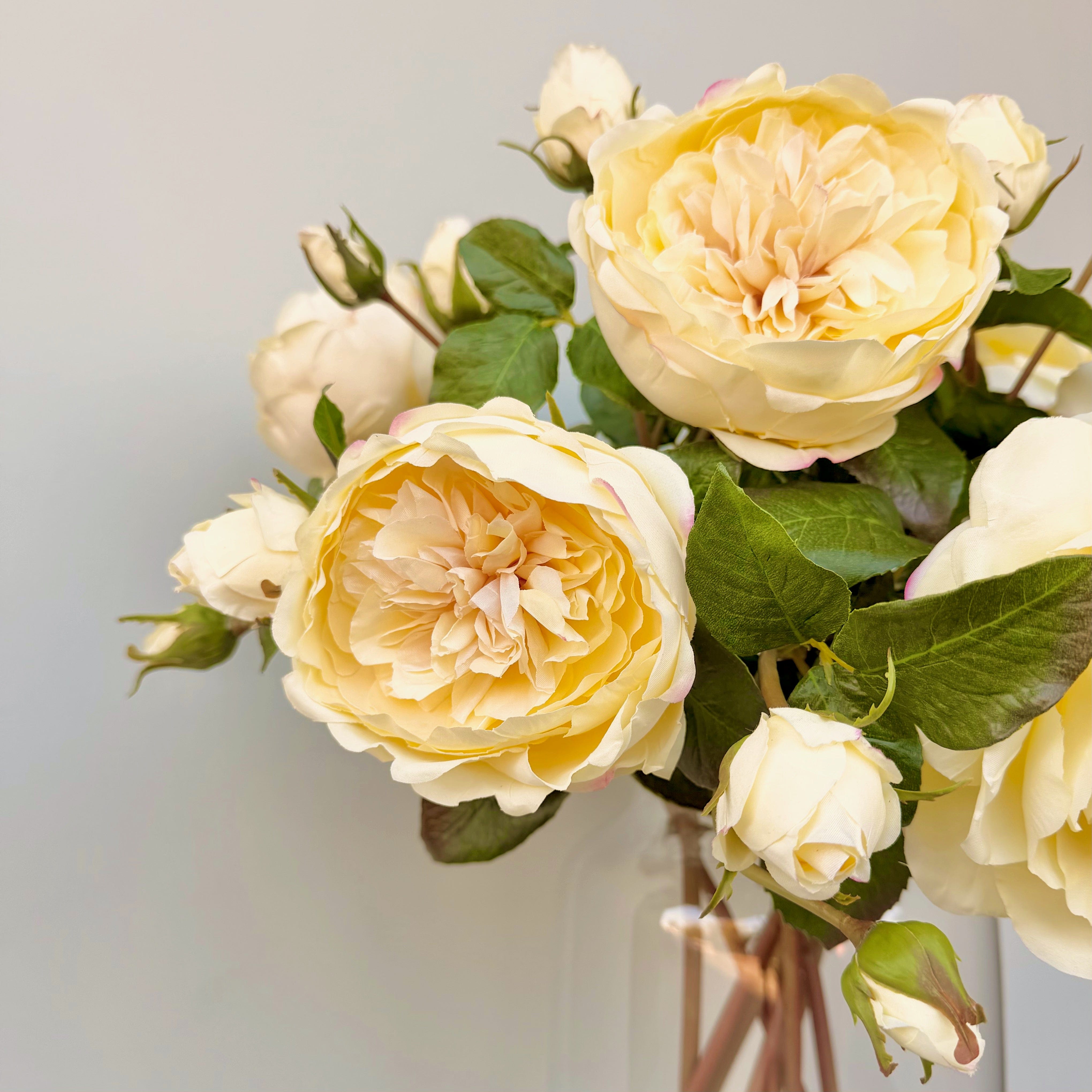Realistic Artificial Pale Yellow English Rose ABY5013LY by The Faux Flower Company