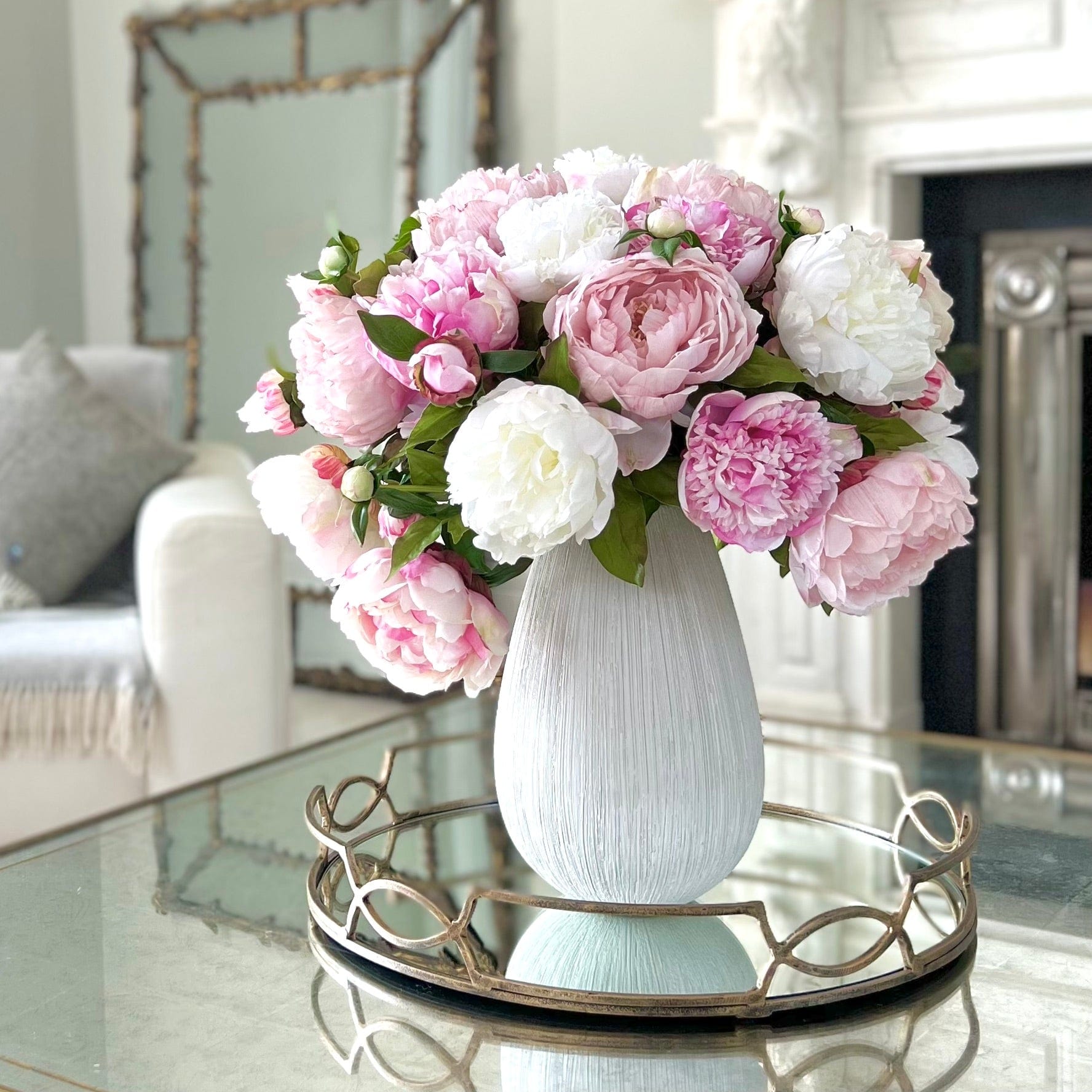 Realistic Artificial Pink & White Peony Arrangement by The Faux Flower Company