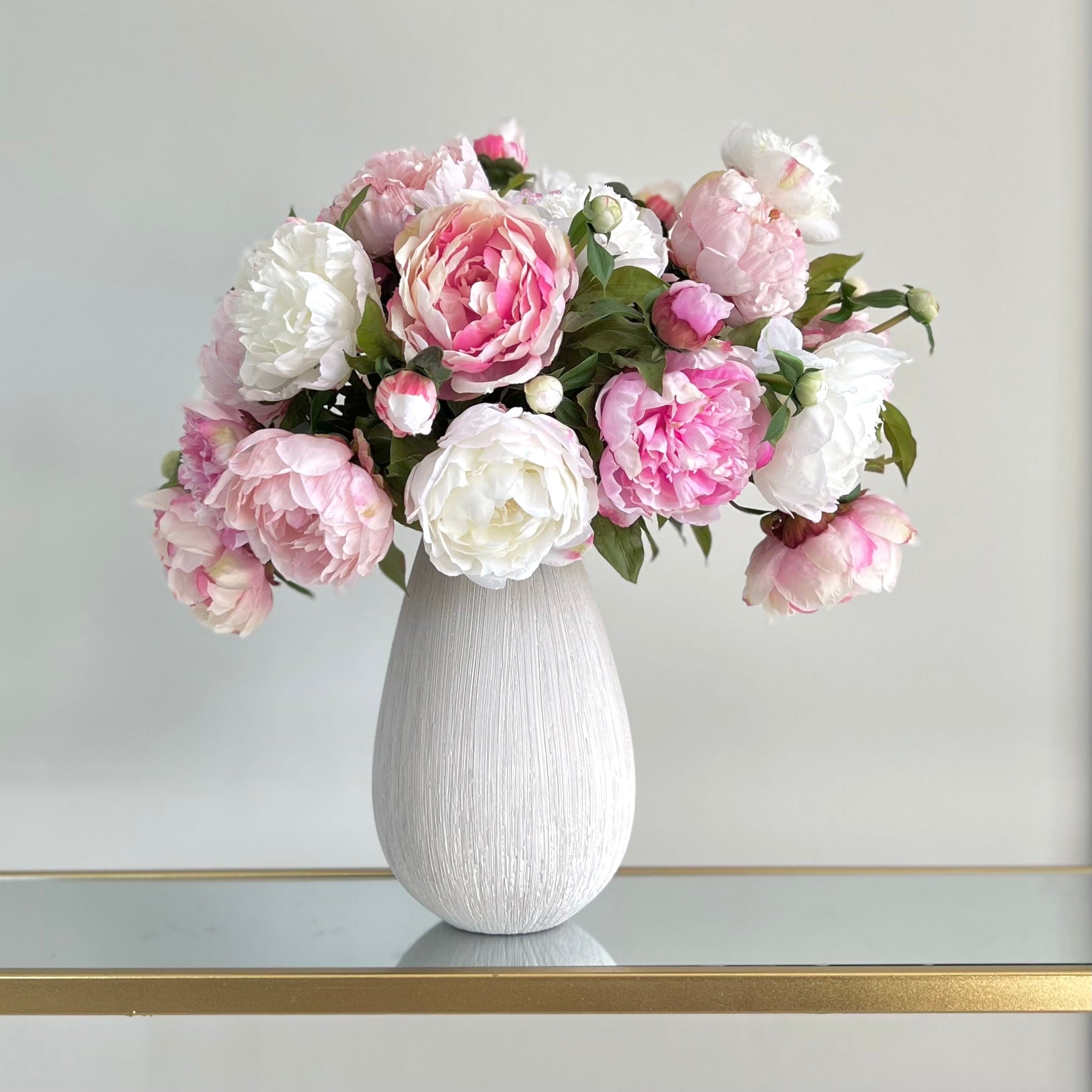 Realistic Artificial Pink & White Peony Arrangement MIXED PEONY AR/D by The Faux Flower Company