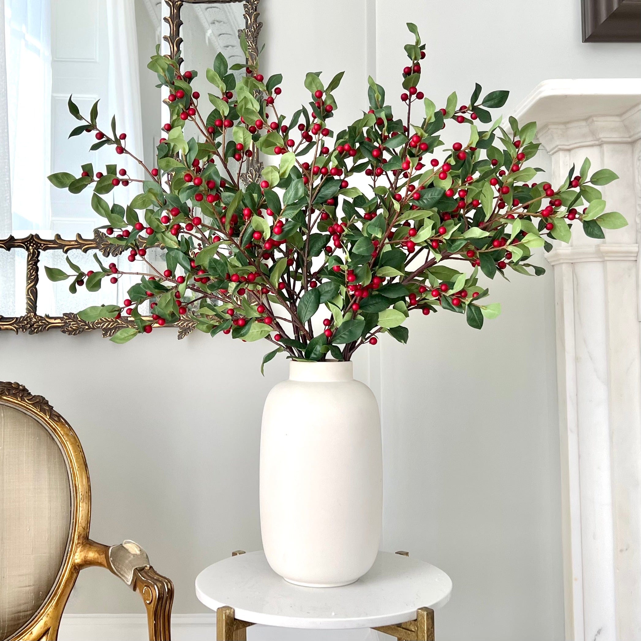 Realistic Artificial Red Berries with Leaves ABX0683RD by The Faux Flower Company