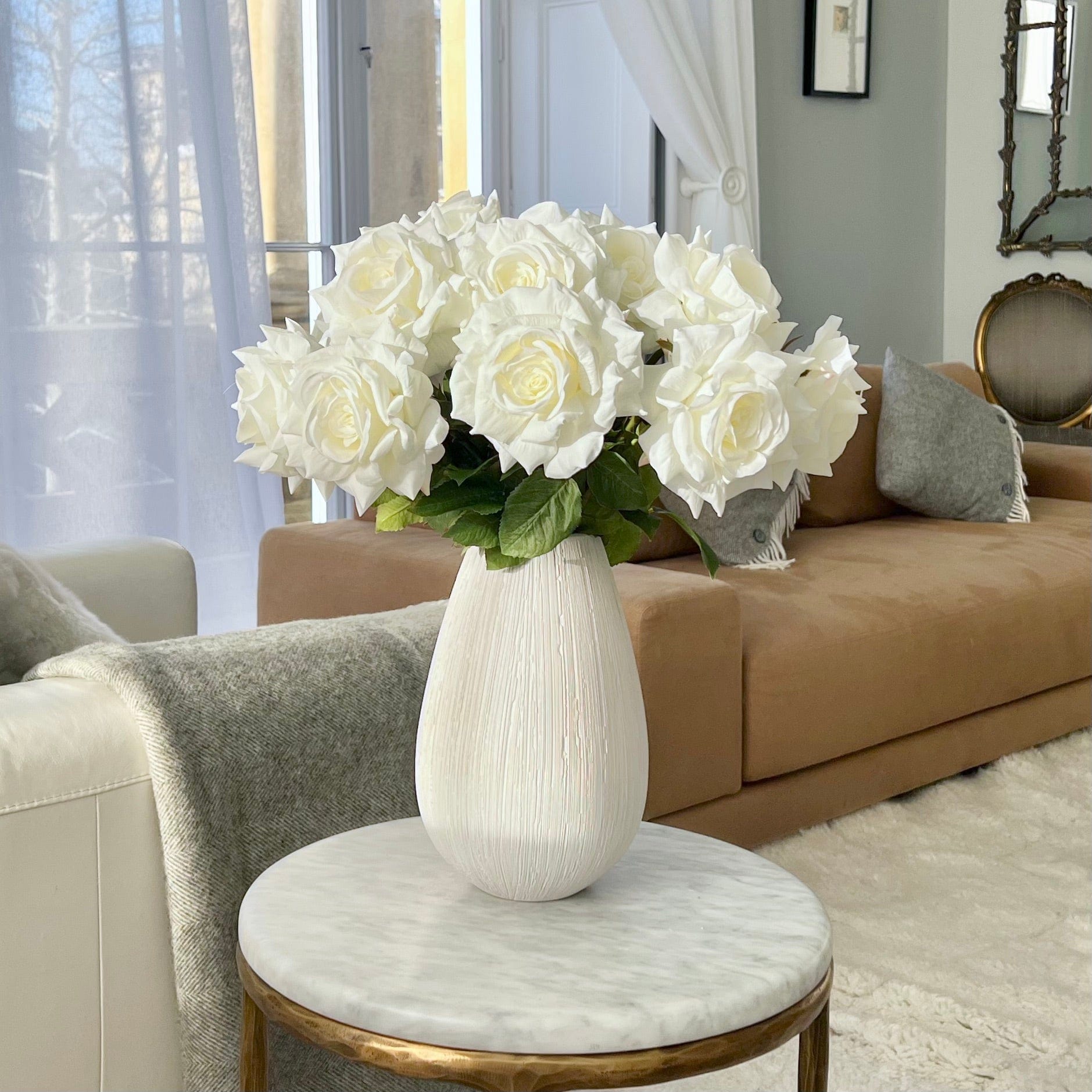 Realistic Artificial White Tea Rose ABY5155WH by The Faux Flower Company