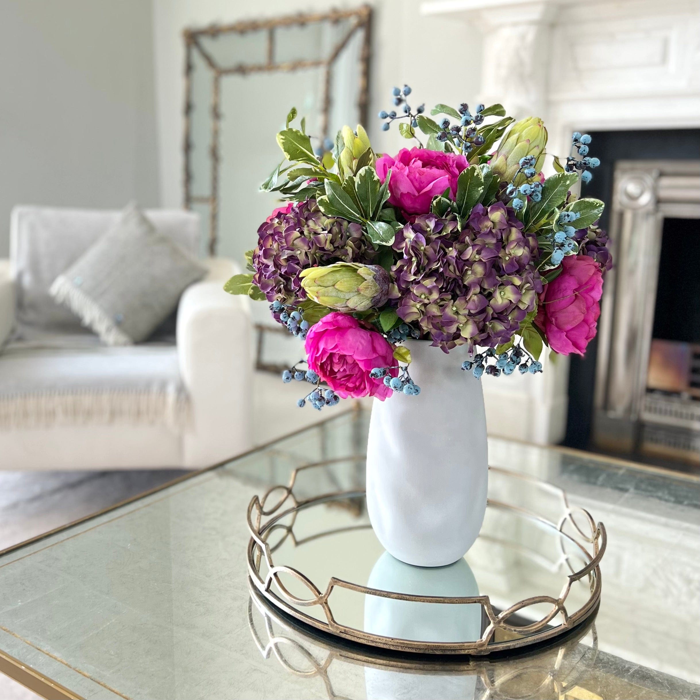 Realistic Bright Peony & Hydrangea Arrangement by The Faux Flower Company