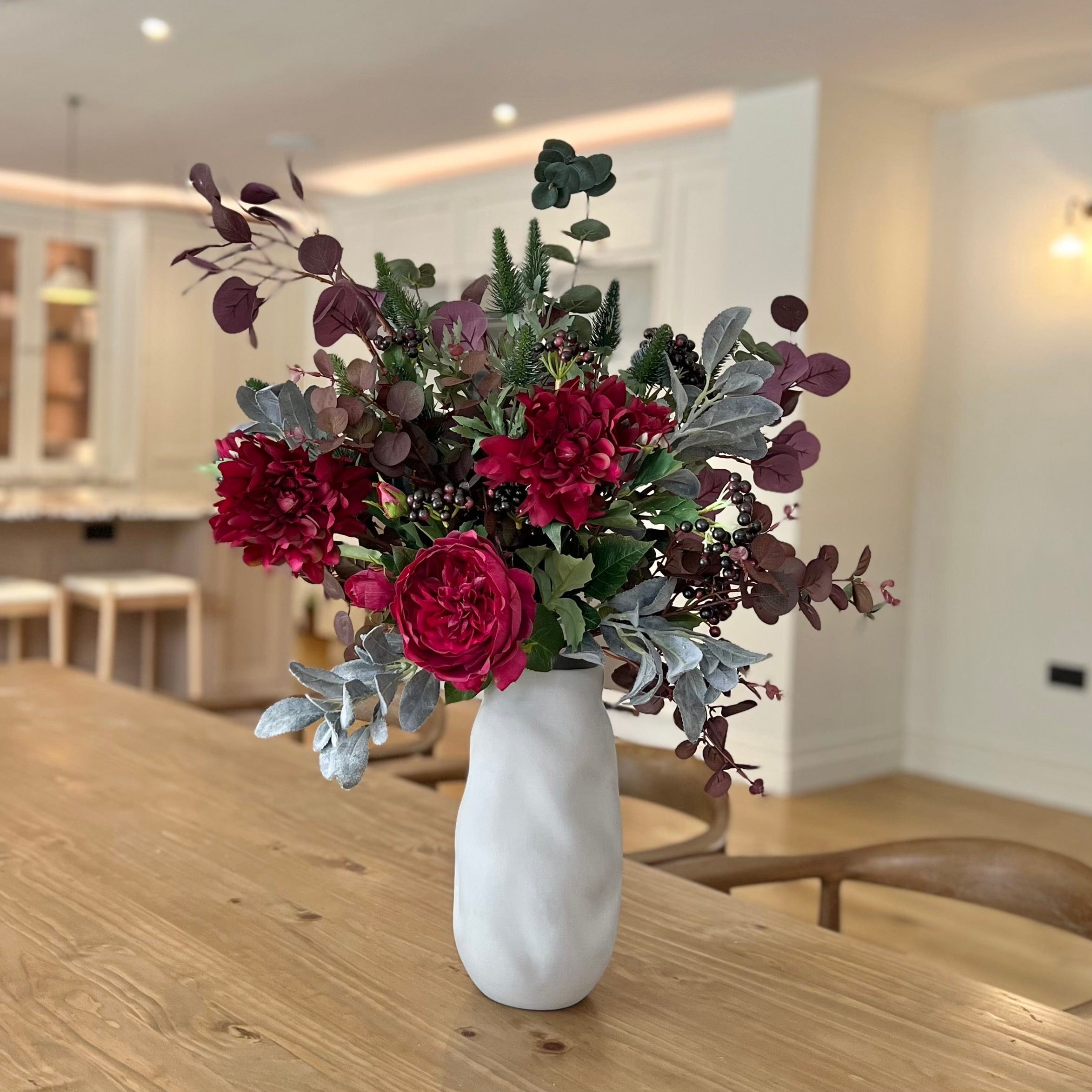 Realistic Burgundy Beauty Artificial Flower Arrangement by The Faux Flower Company