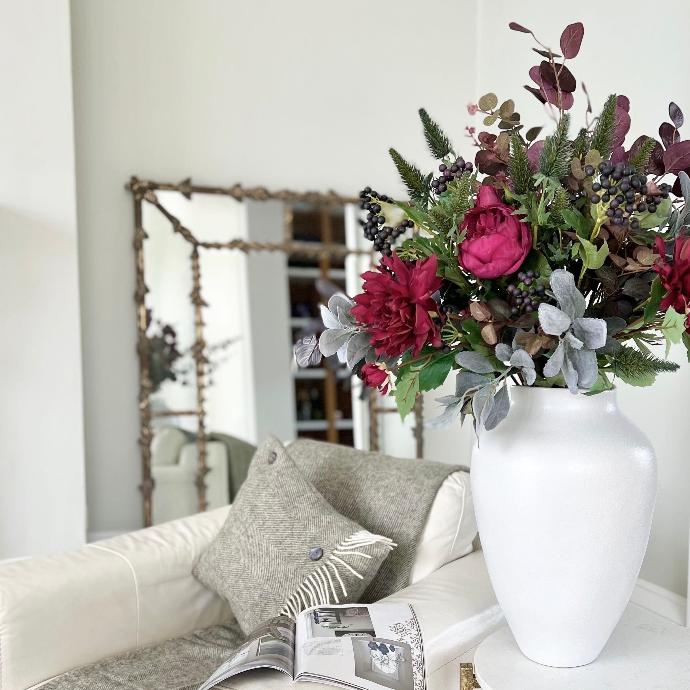 Realistic Burgundy Beauty Artificial Flower Arrangement by The Faux Flower Company