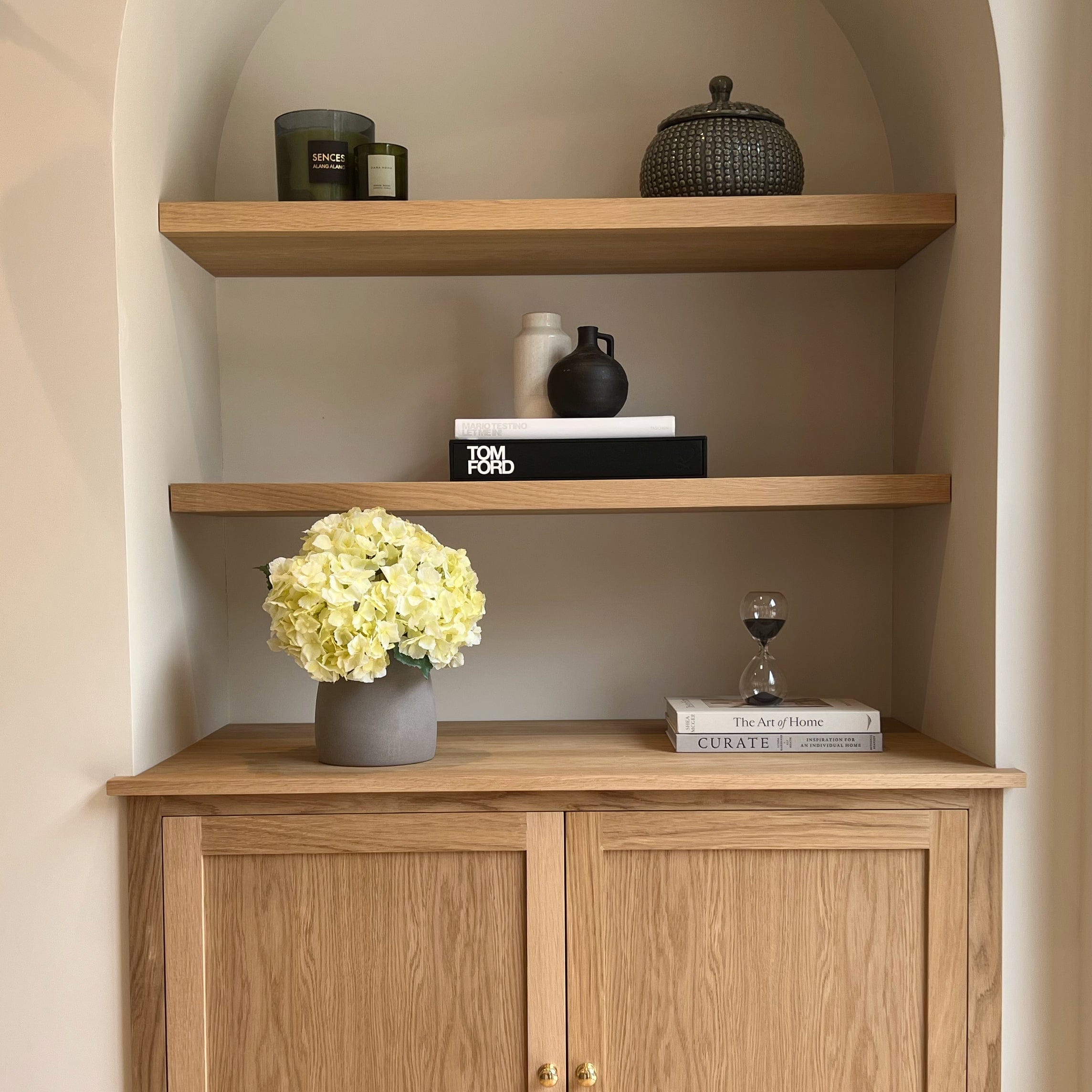 Realistic Cream Hydrangea Bouquet & Kemble Vase Set ABX5002CR-54-3 + ABP1766 by The Faux Flower Company