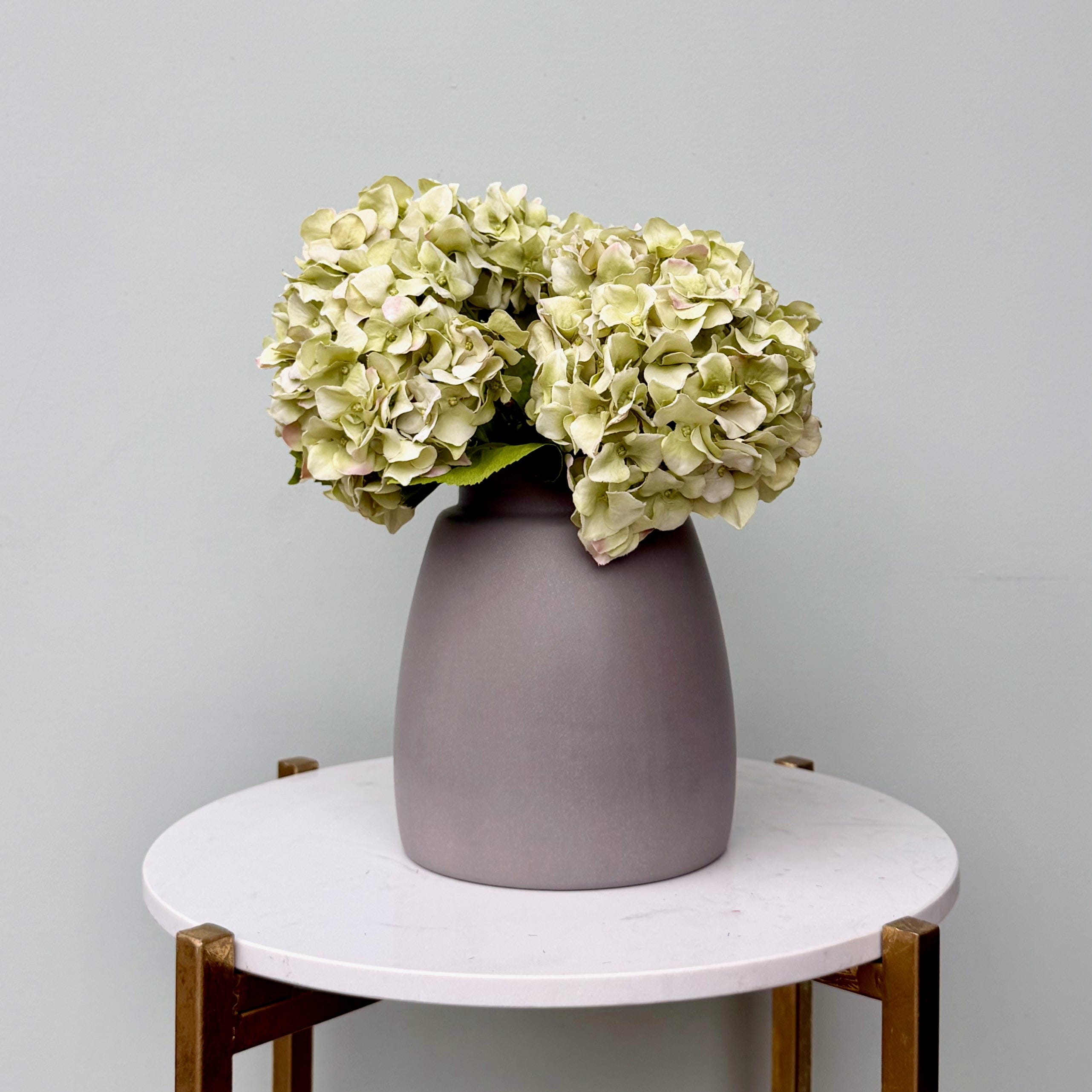 Realistic Green Dried Hydrangea Bouquet & Kemble Vase Set ABY5070GR-3 + ABP1766 by The Faux Flower Company