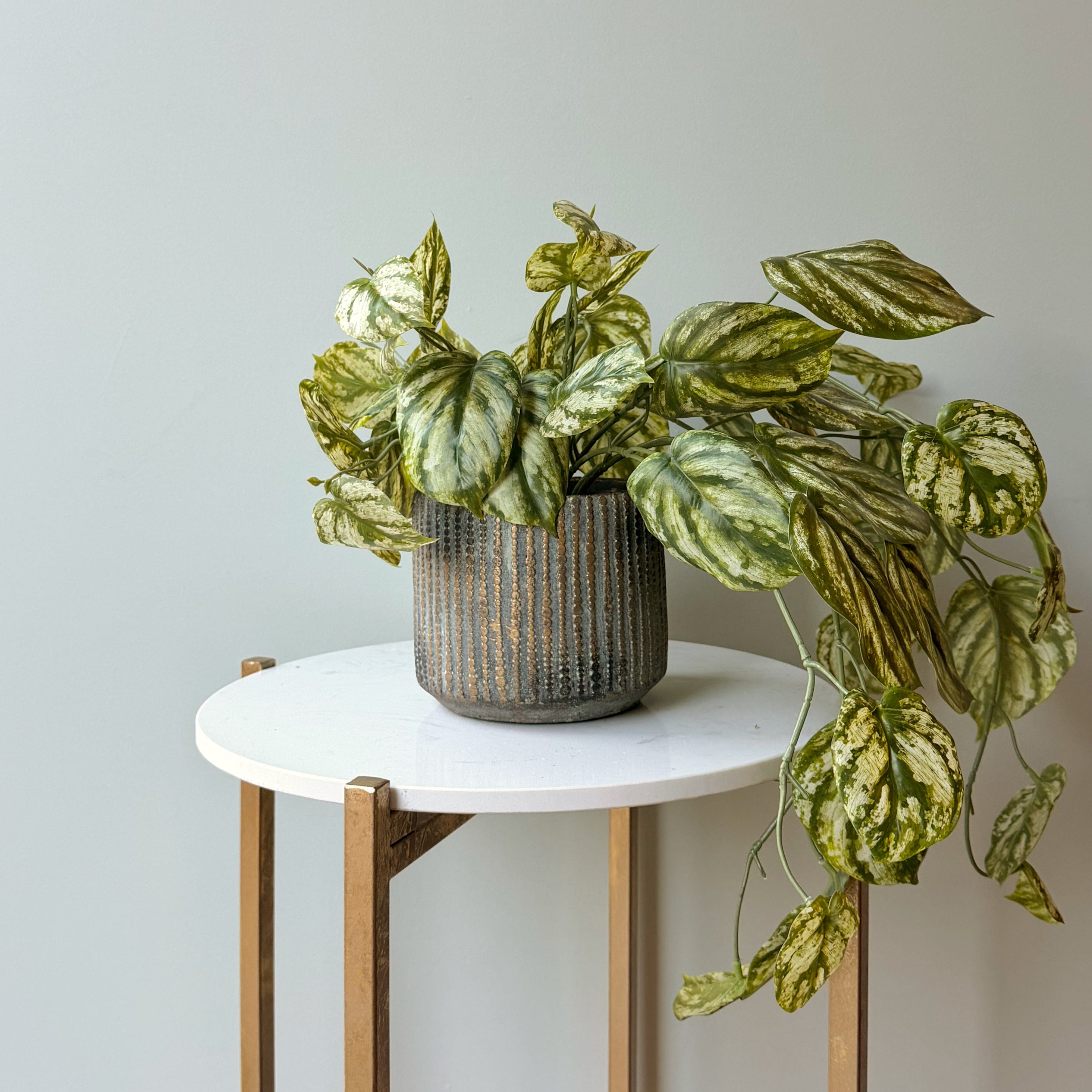 Realistic Grey & Bronze Dotted Cement Plant Pot AHCH-1440 by The Faux Flower Company