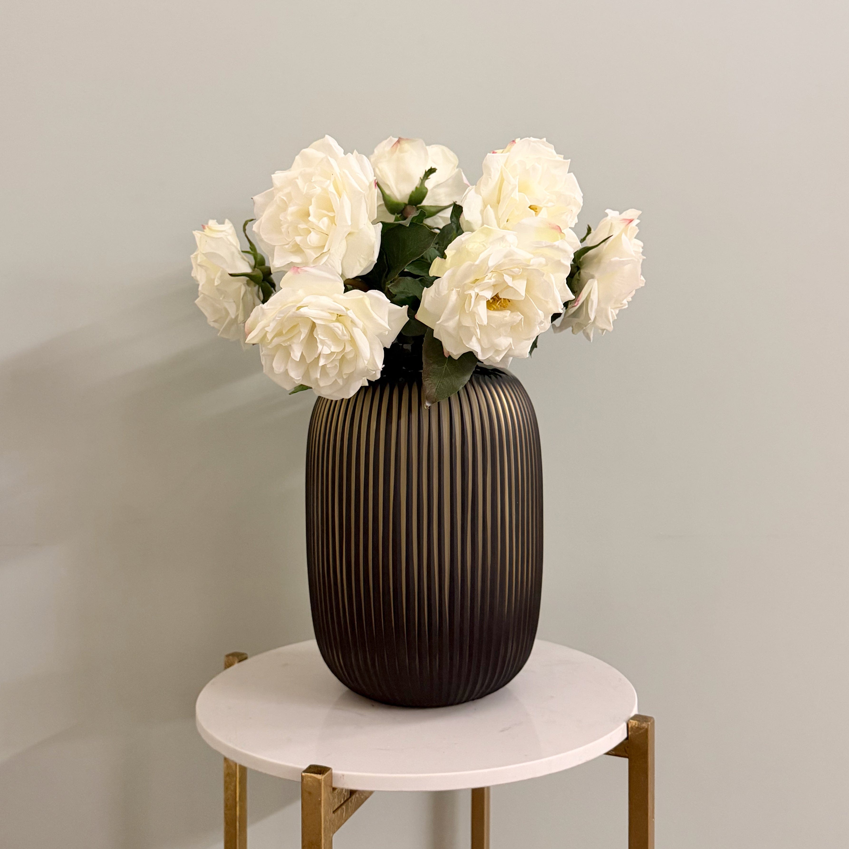 Realistic Hand Blown Amber Glass Ribbed Vase AHCH-0560 by The Faux Flower Company