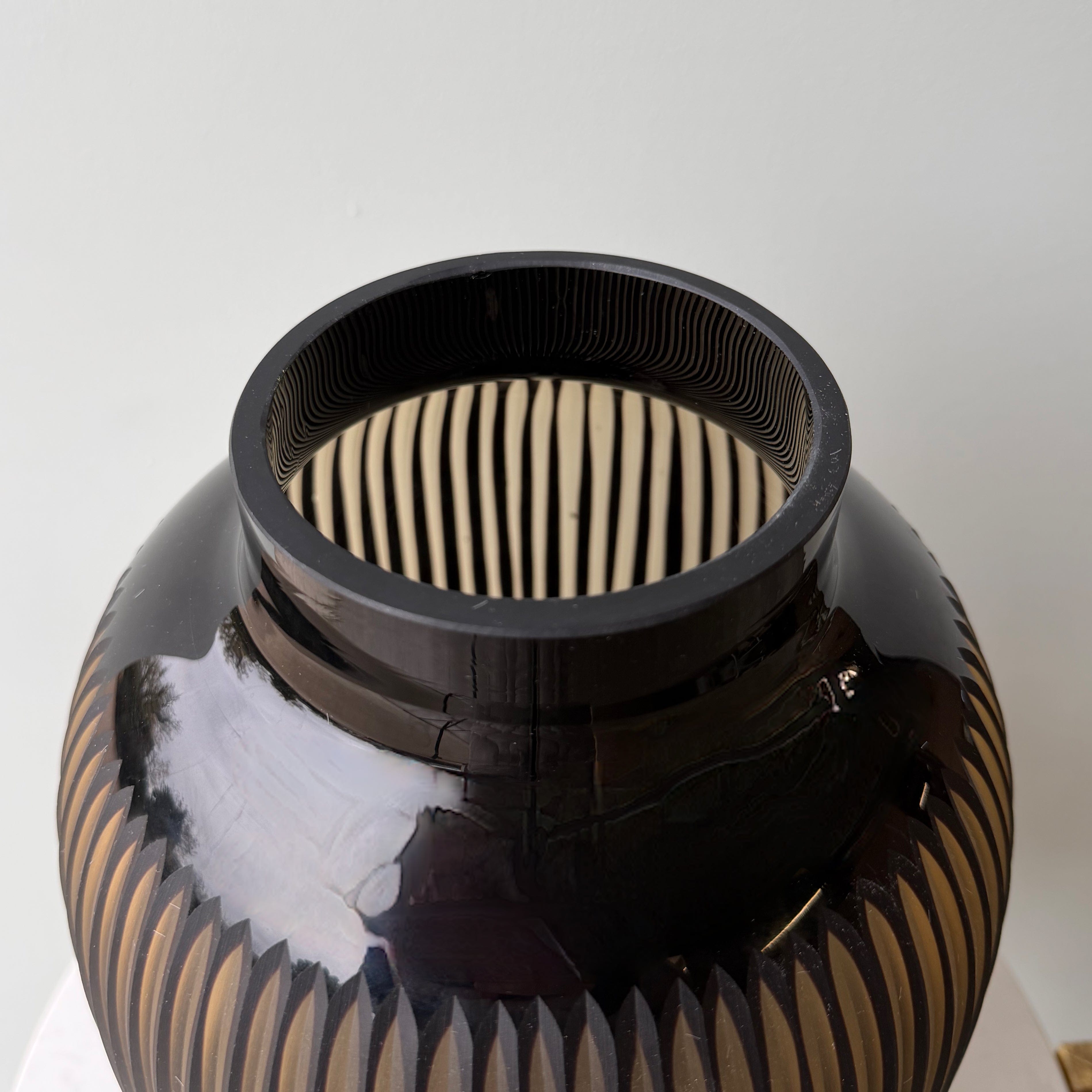 Realistic Hand Blown Amber Glass Ribbed Vase AHCH-0560 by The Faux Flower Company