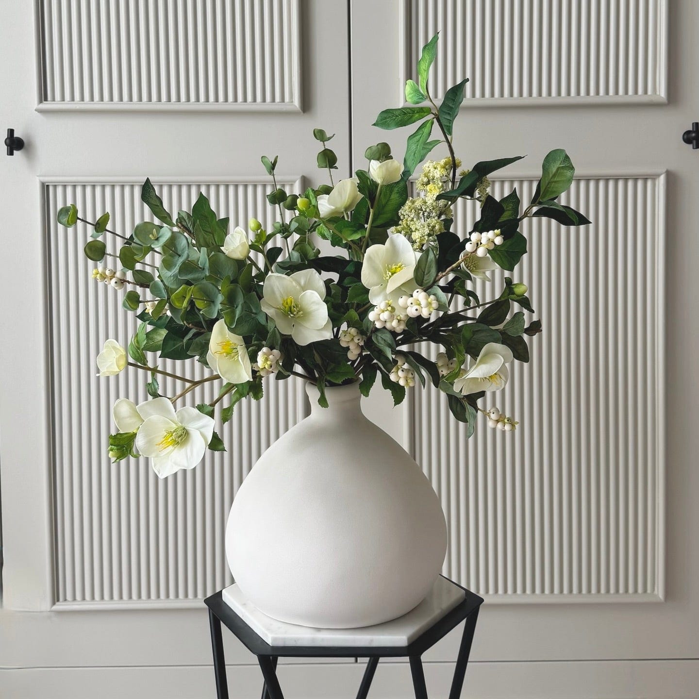 Realistic Hellebore & Berries Artificial Arrangement by The Faux Flower Company