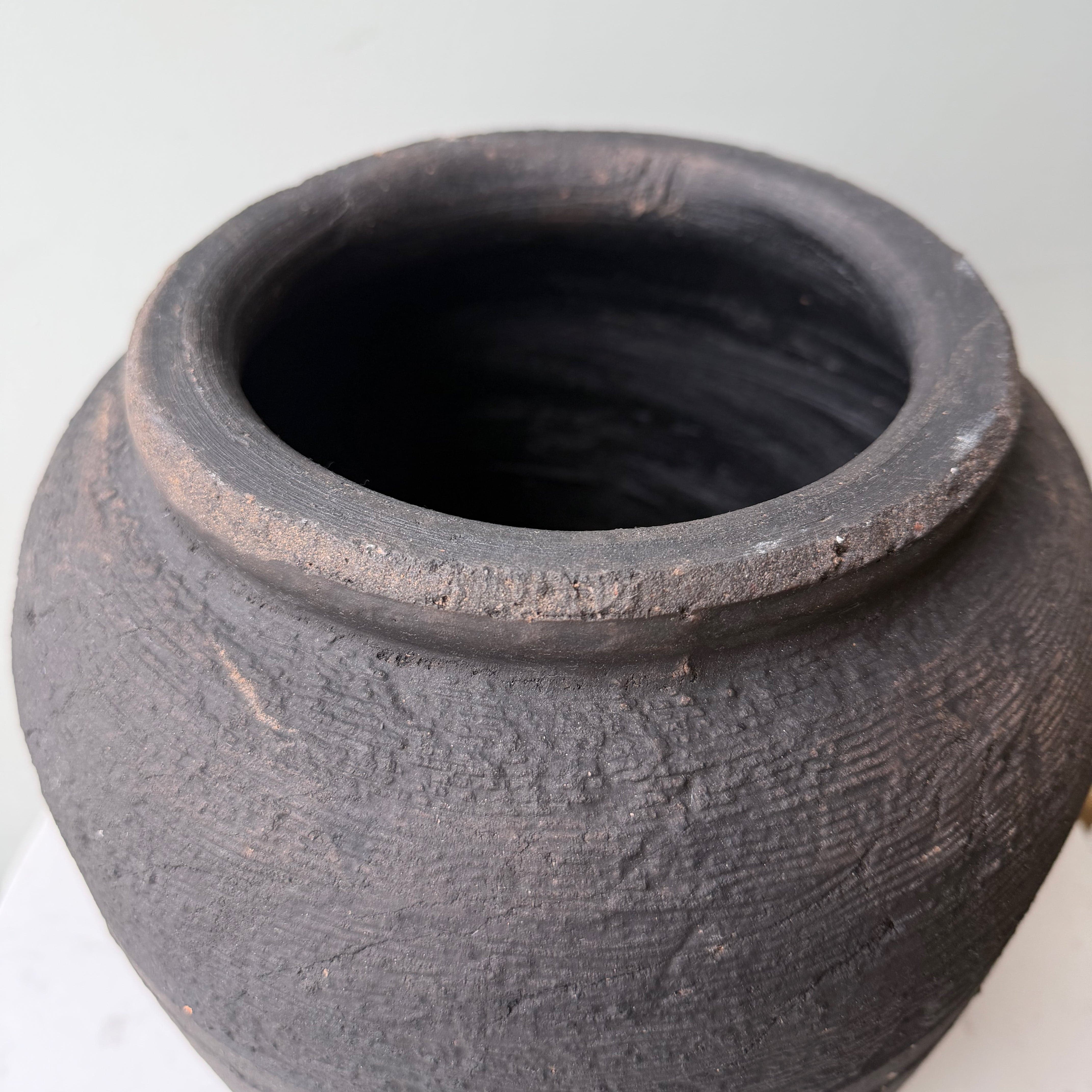 Realistic Short Textured Charcoal Vase AHCH-3580 by The Faux Flower Company