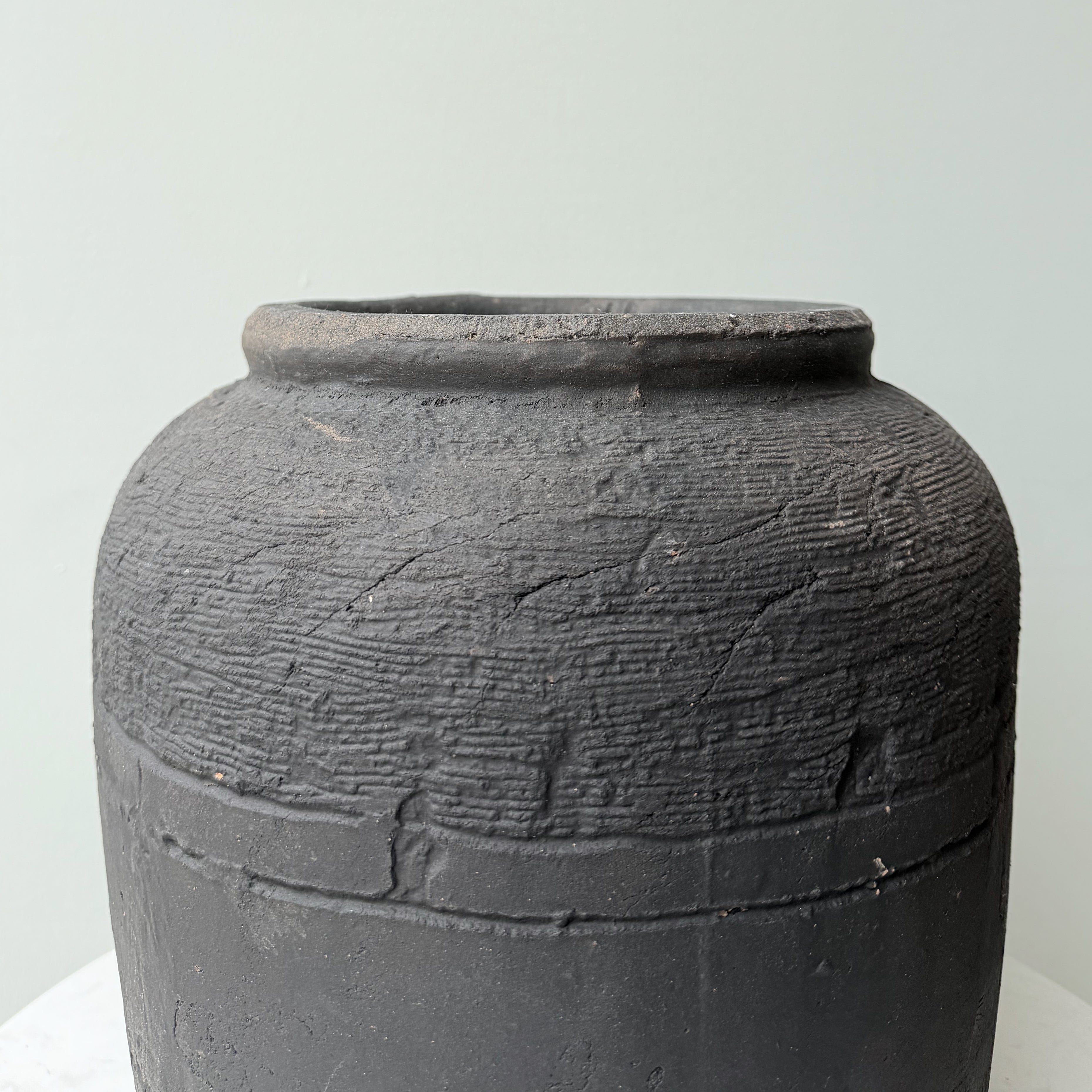 Realistic Short Textured Charcoal Vase AHCH-3580 by The Faux Flower Company