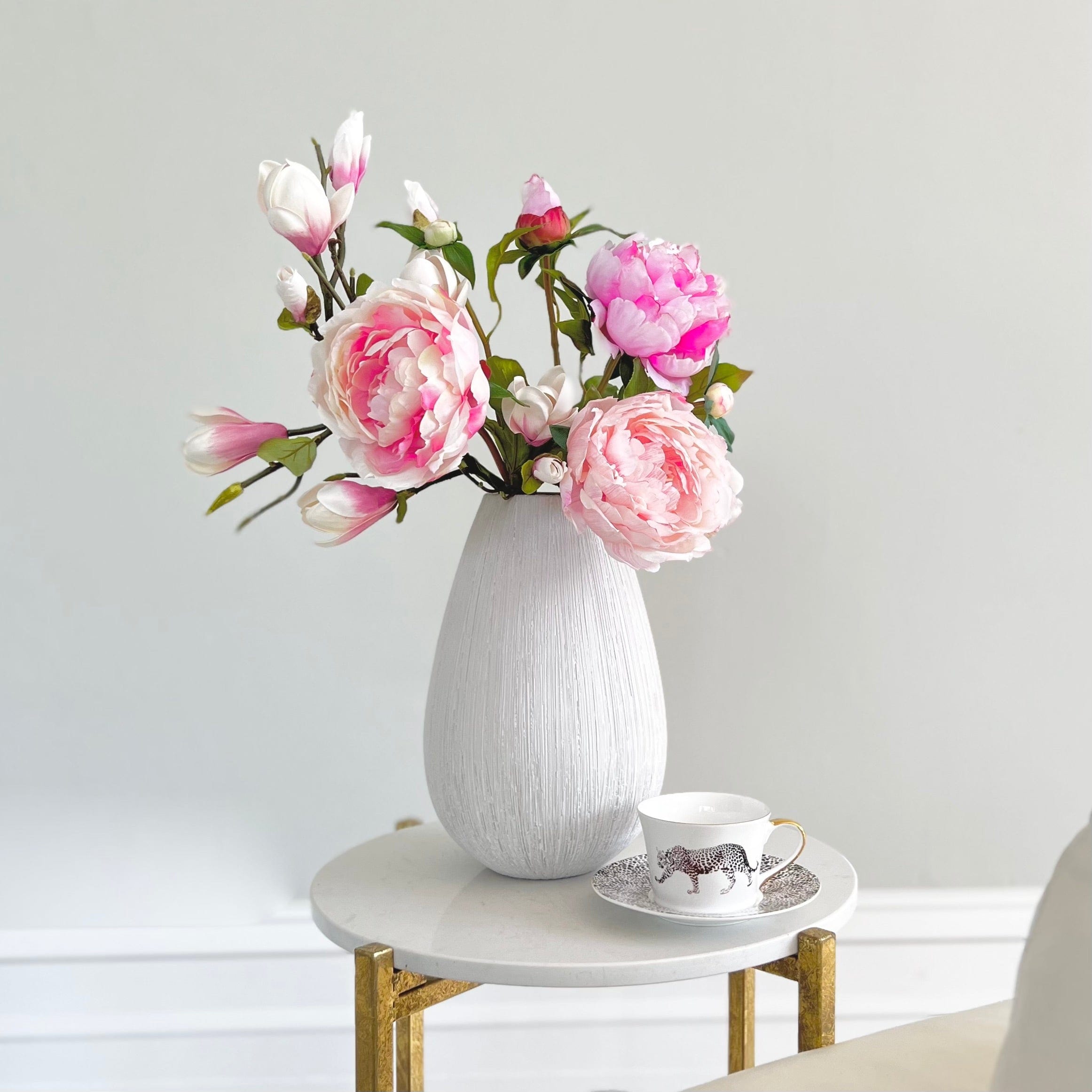 Realistic Pink Peony & Magnolia Arrangement by The Faux Flower Company