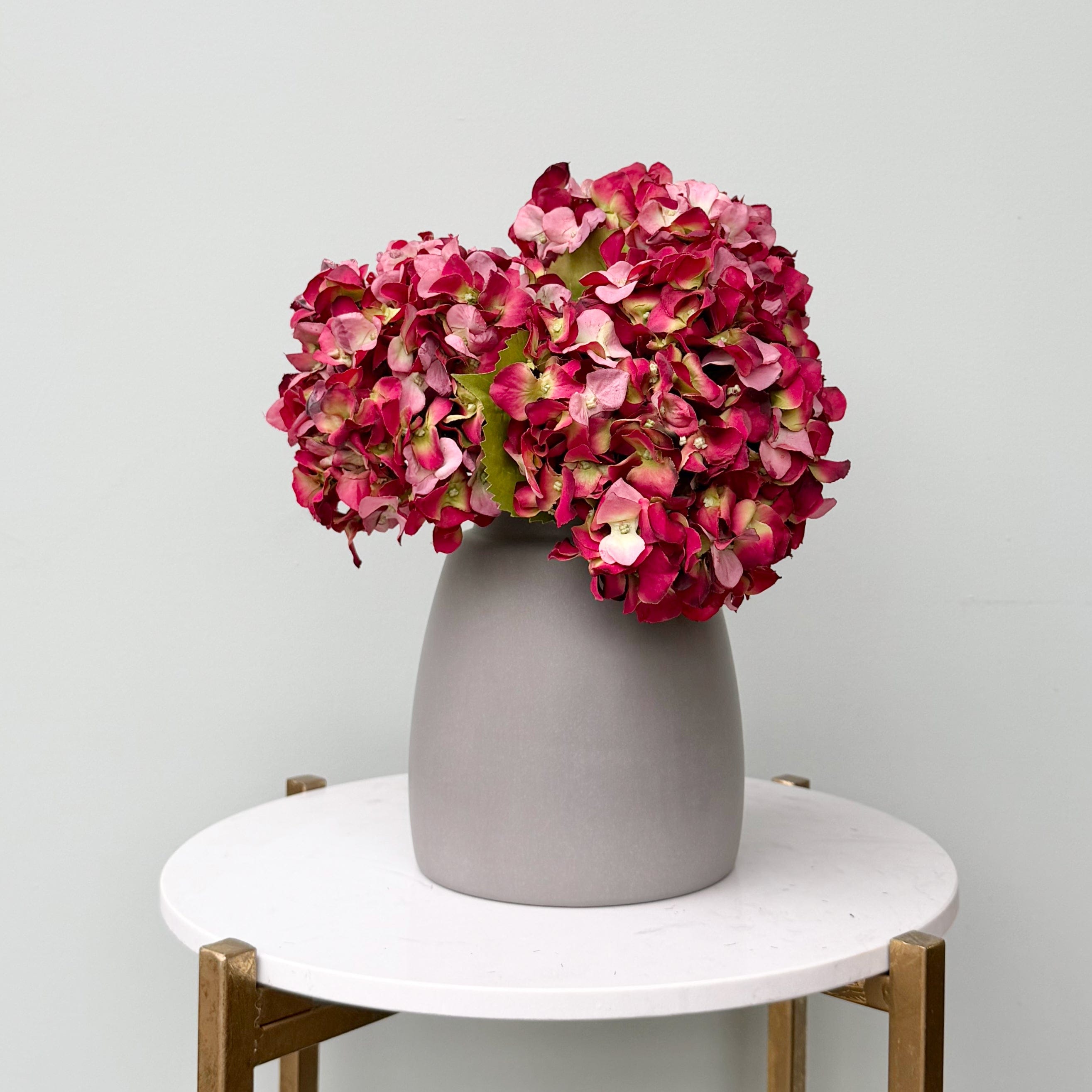 Realistic Red Dried Hydrangea Bouquet & Kemble Vase Set ABY5070RD-3 + ABP1766 by The Faux Flower Company