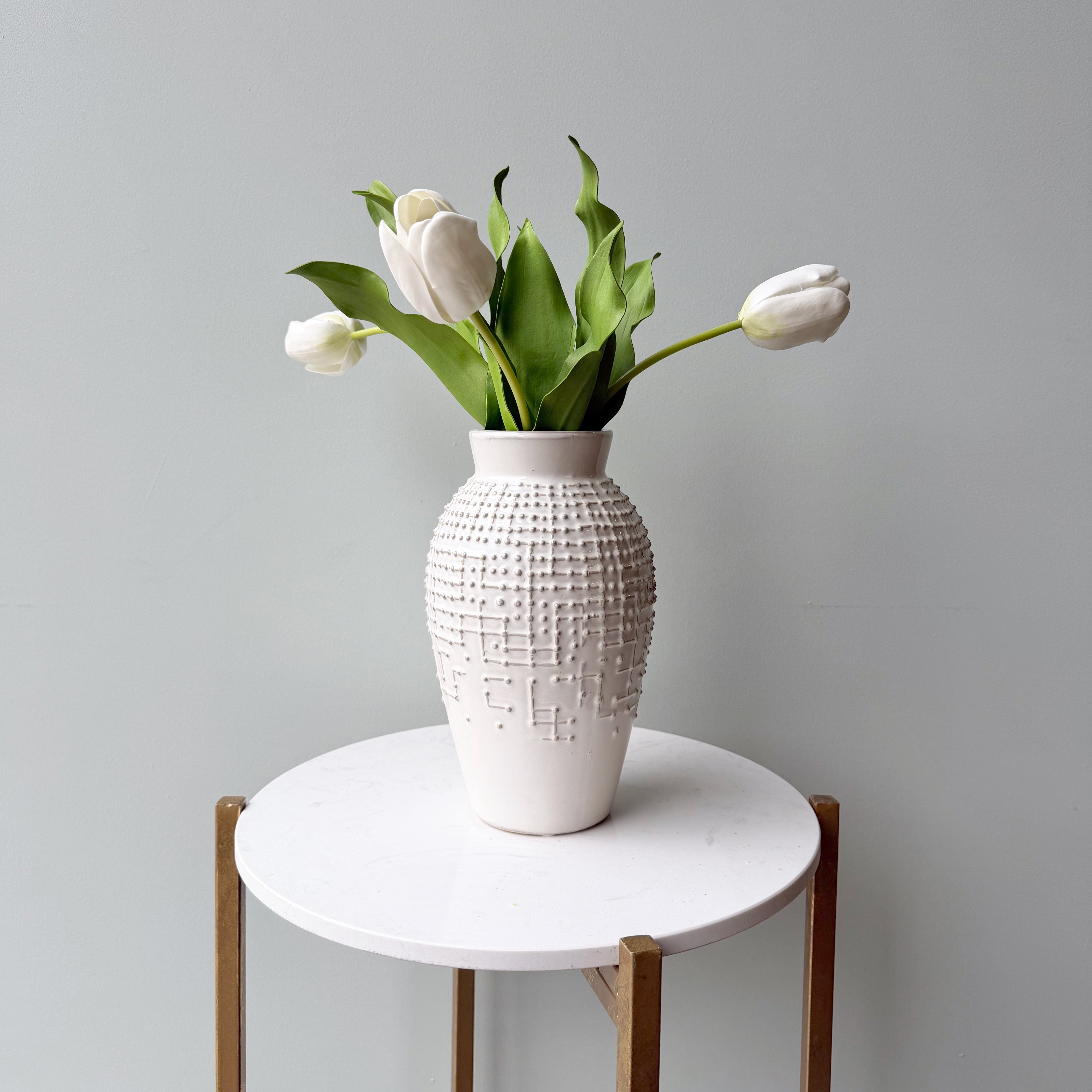 Realistic Small Warm White Dot Vase AHCH-0310 by The Faux Flower Company