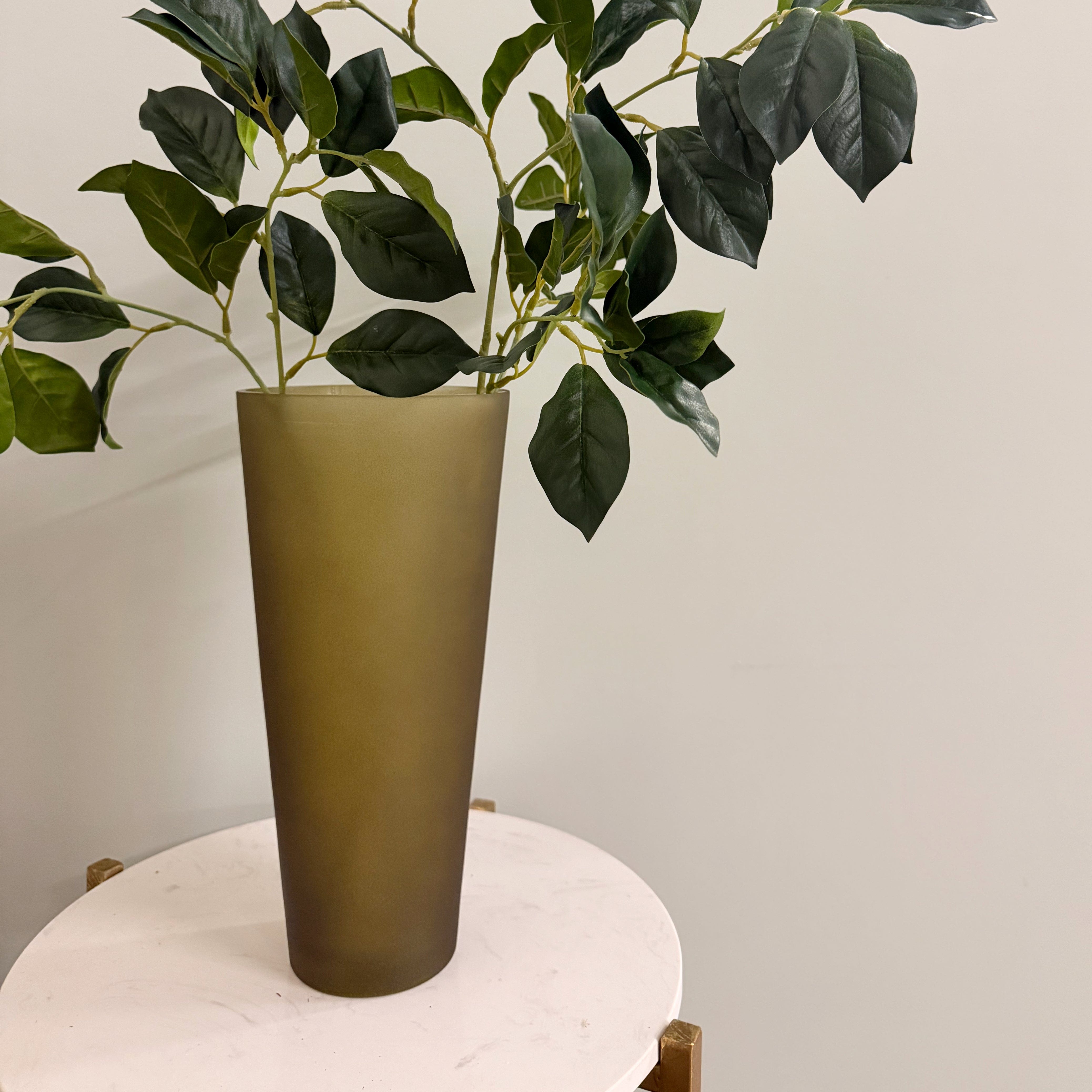 Realistic Smoky Olive Glass Fluted Vase AHCH-0820 by The Faux Flower Company