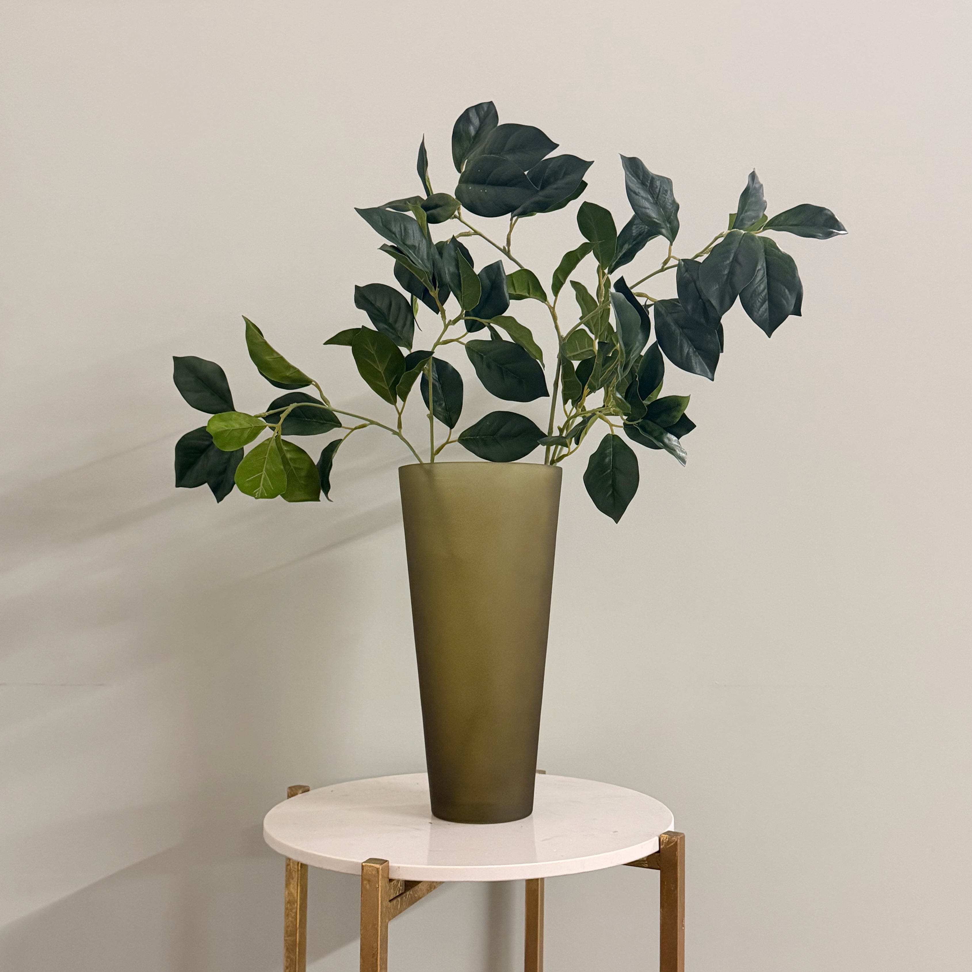 Realistic Smoky Olive Glass Fluted Vase AHCH-0820 by The Faux Flower Company