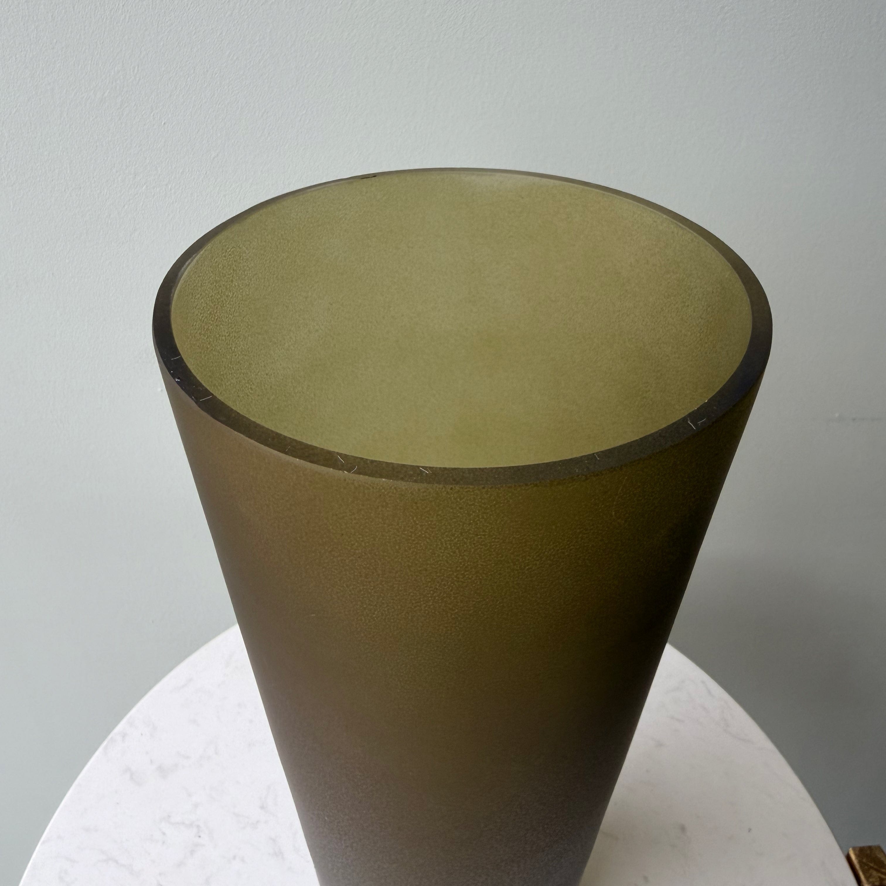 Realistic Smoky Olive Glass Fluted Vase AHCH-0820 by The Faux Flower Company