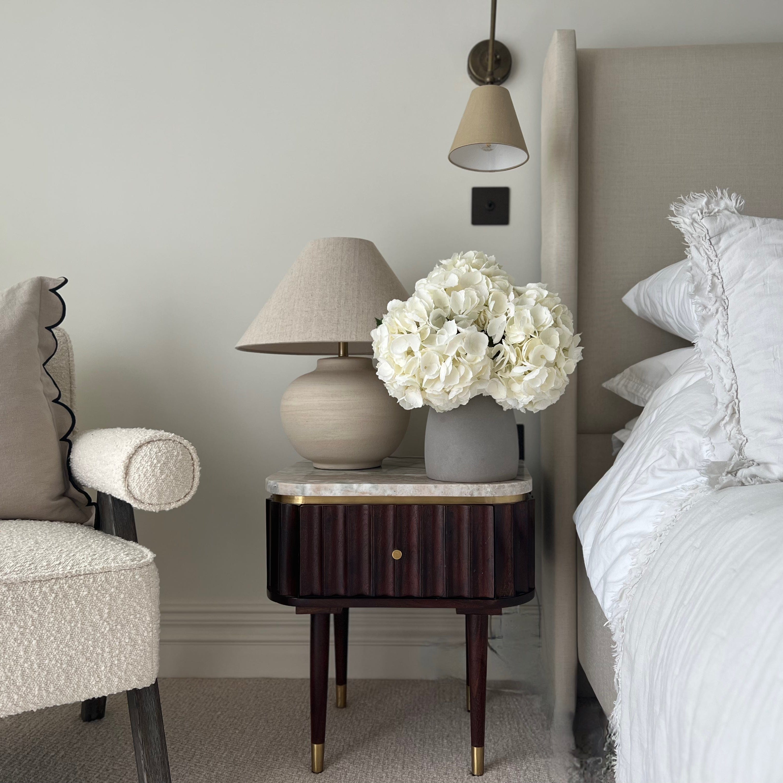 Realistic White Mophead Hydrangea Bouquet & Kemble Vase Set ABX5001WH-36-3 + ABP1766 by The Faux Flower Company