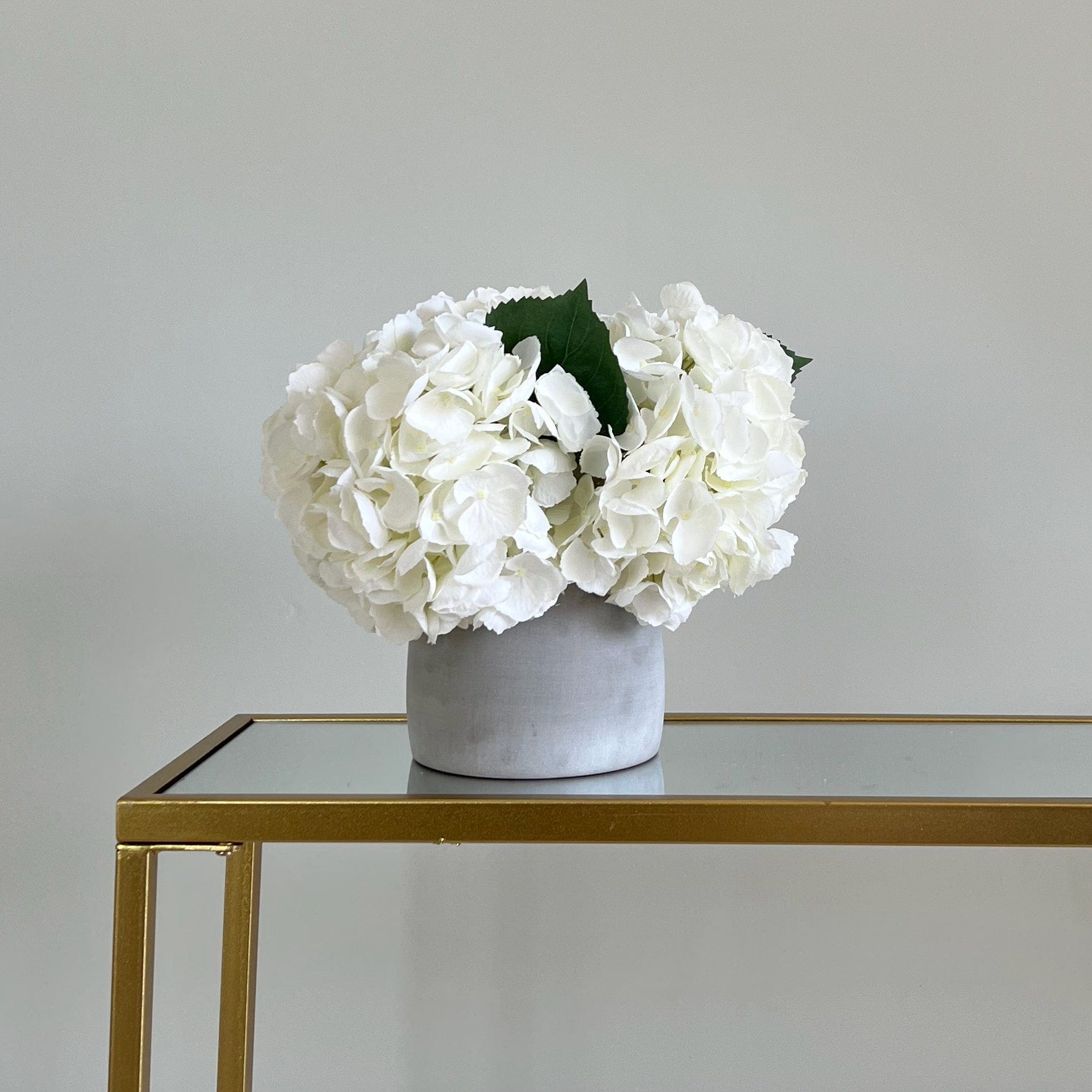 Realistic White Mophead Hydrangea Bouquet & Kemble Vase Set ABX5001WH-36-3 + ABP1766 by The Faux Flower Company