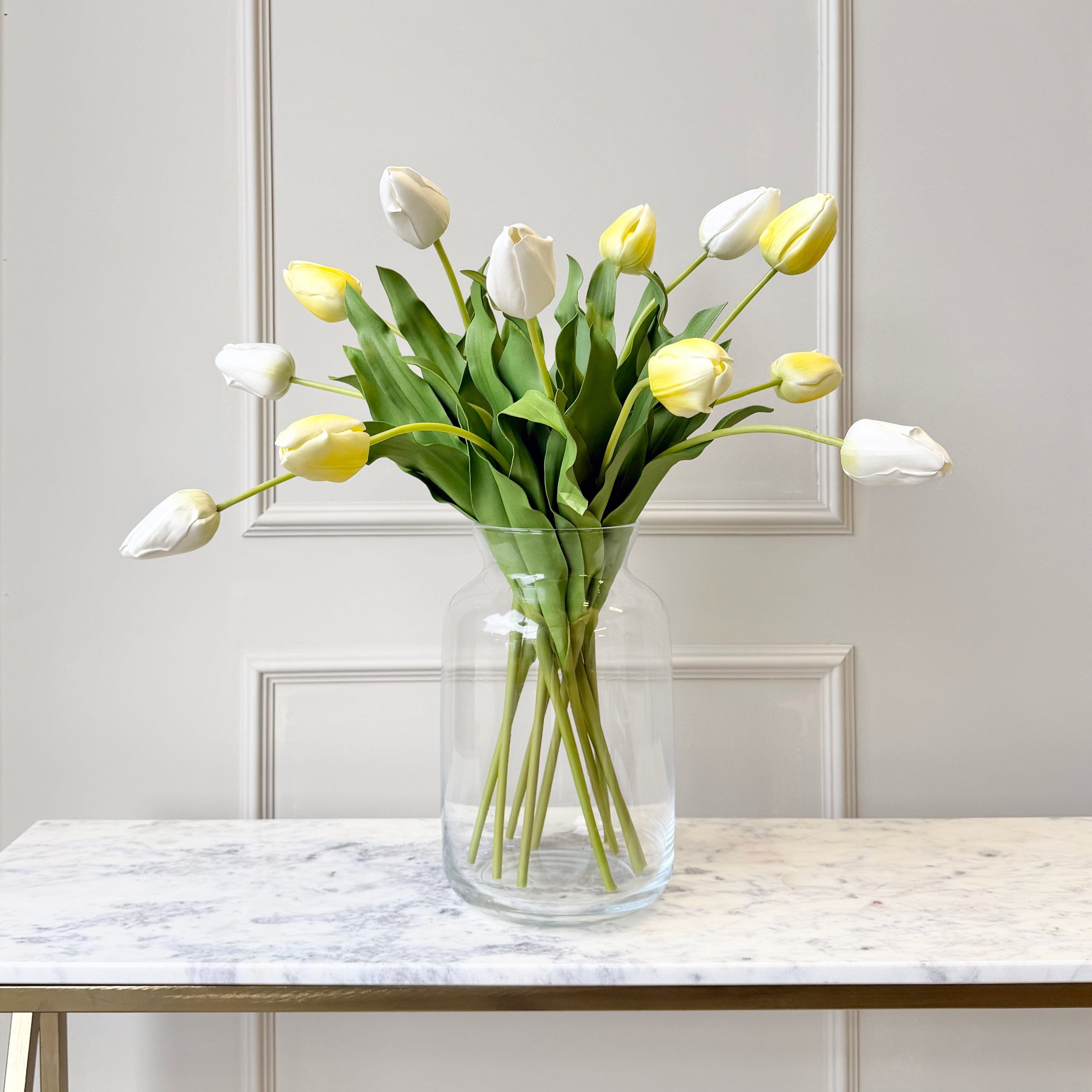 Realistic Artificial White & Yellow Tulip Flower Arrangement by The Faux Flower Company