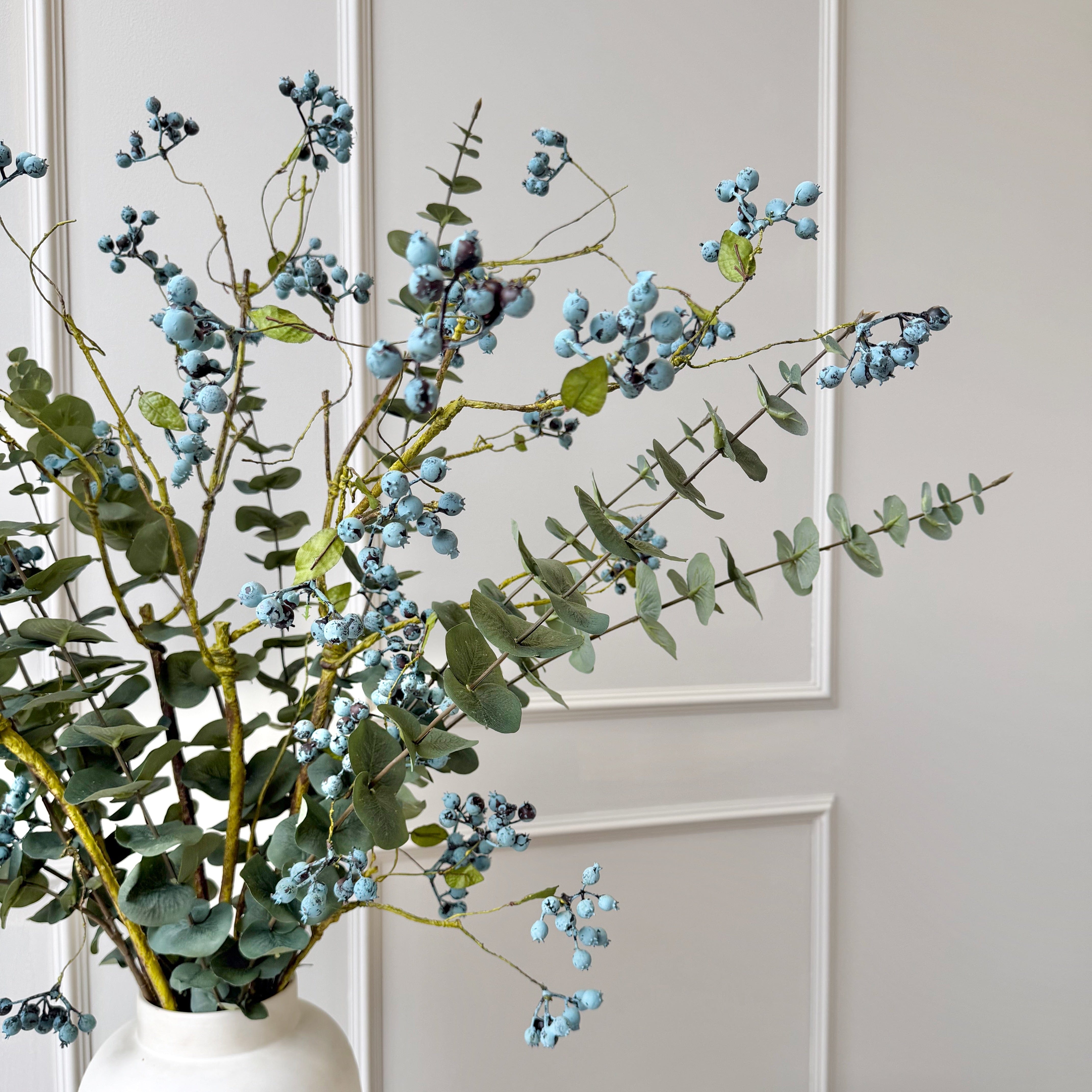 Realistic Blueberry & Eucalyptus Arrangement ABZ6676BL-4 ABZ1129GR-7 by The Faux Flower Company