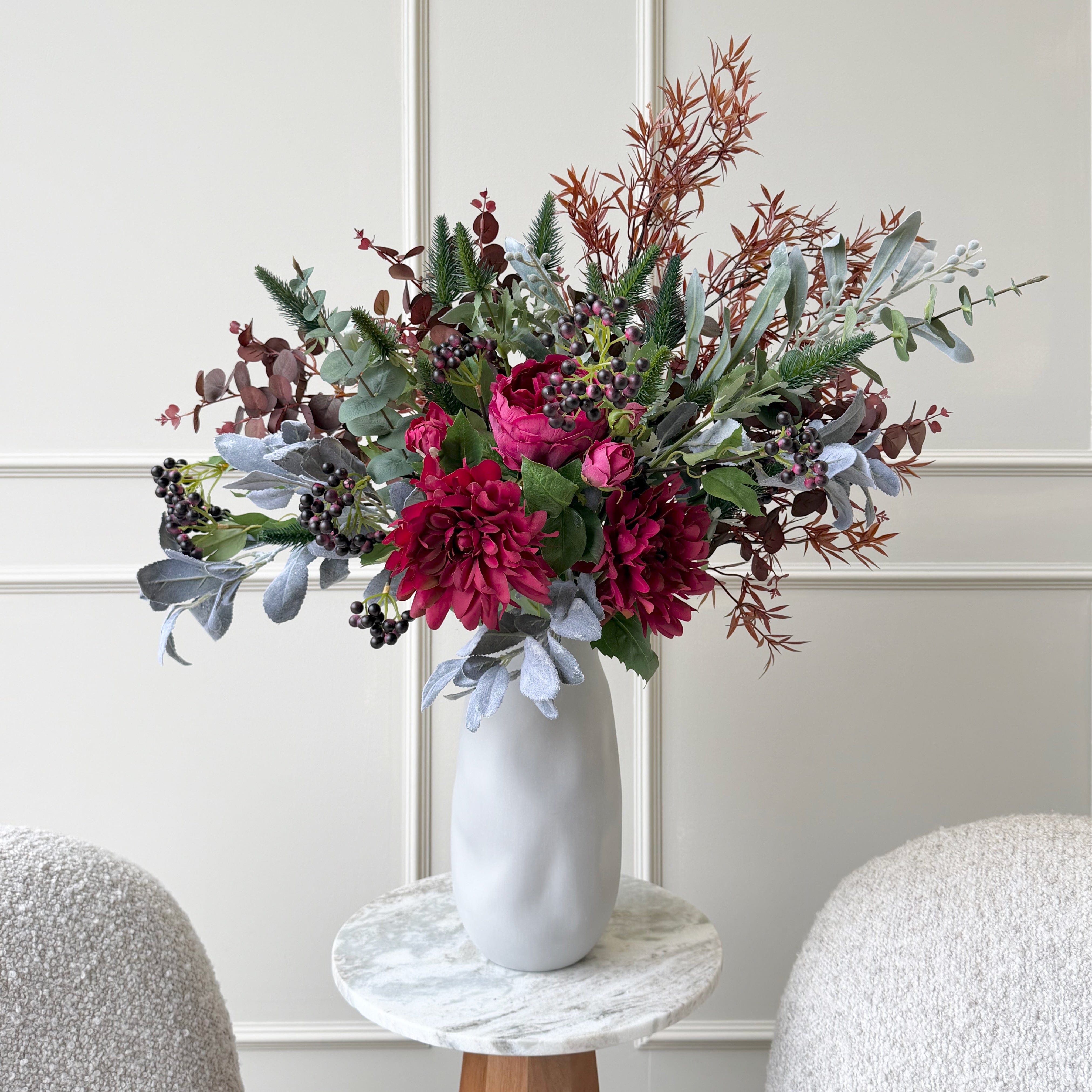 Realistic Burgundy Beauty Artificial Flower Arrangement by The Faux Flower Company