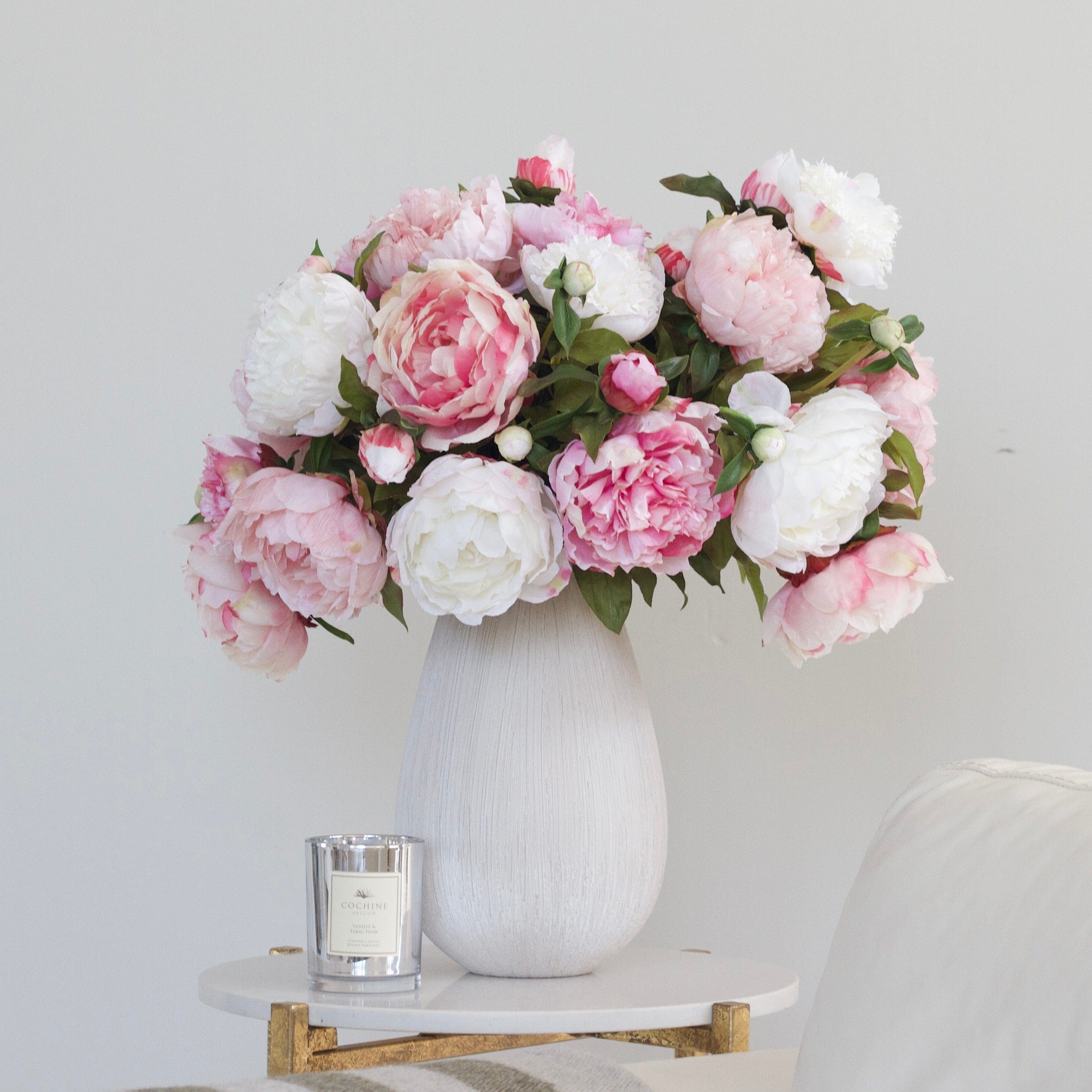 Realistic Artificial Pink & White Peony Arrangement by The Faux Flower Company
