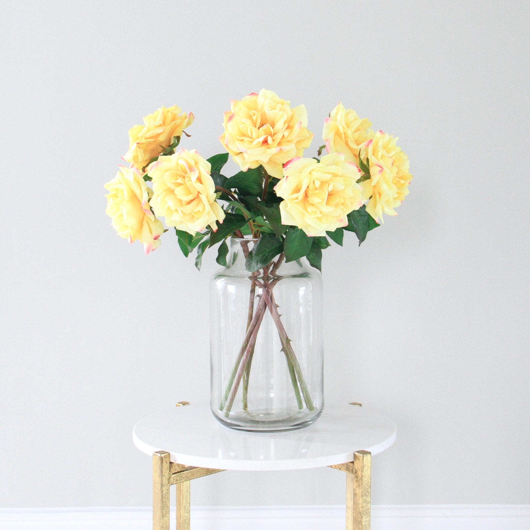 Realistic Artificial Yellow Garden Rose ABY3108YL by The Faux Flower Company