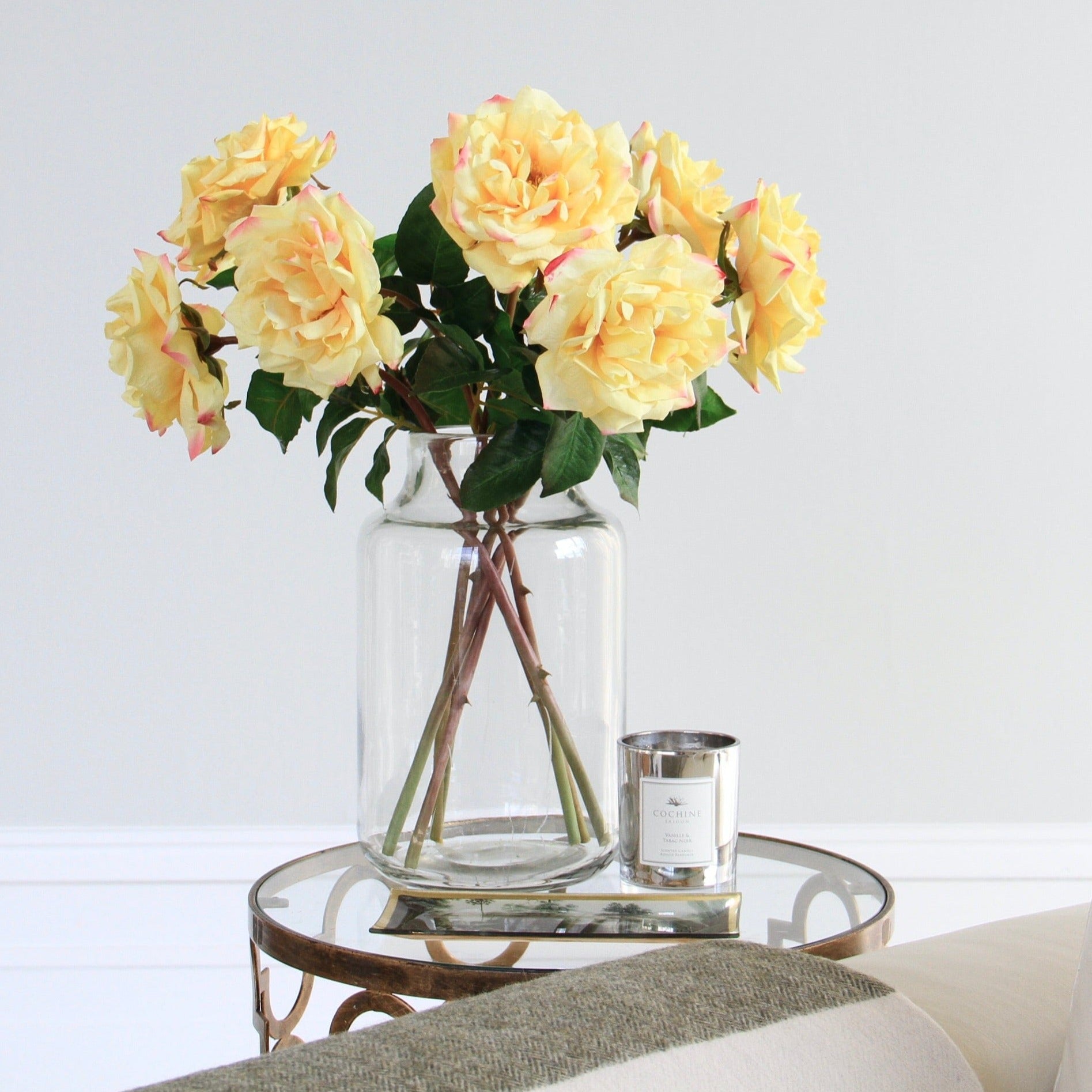 Realistic Artificial Yellow Garden Rose ABY3108YL by The Faux Flower Company